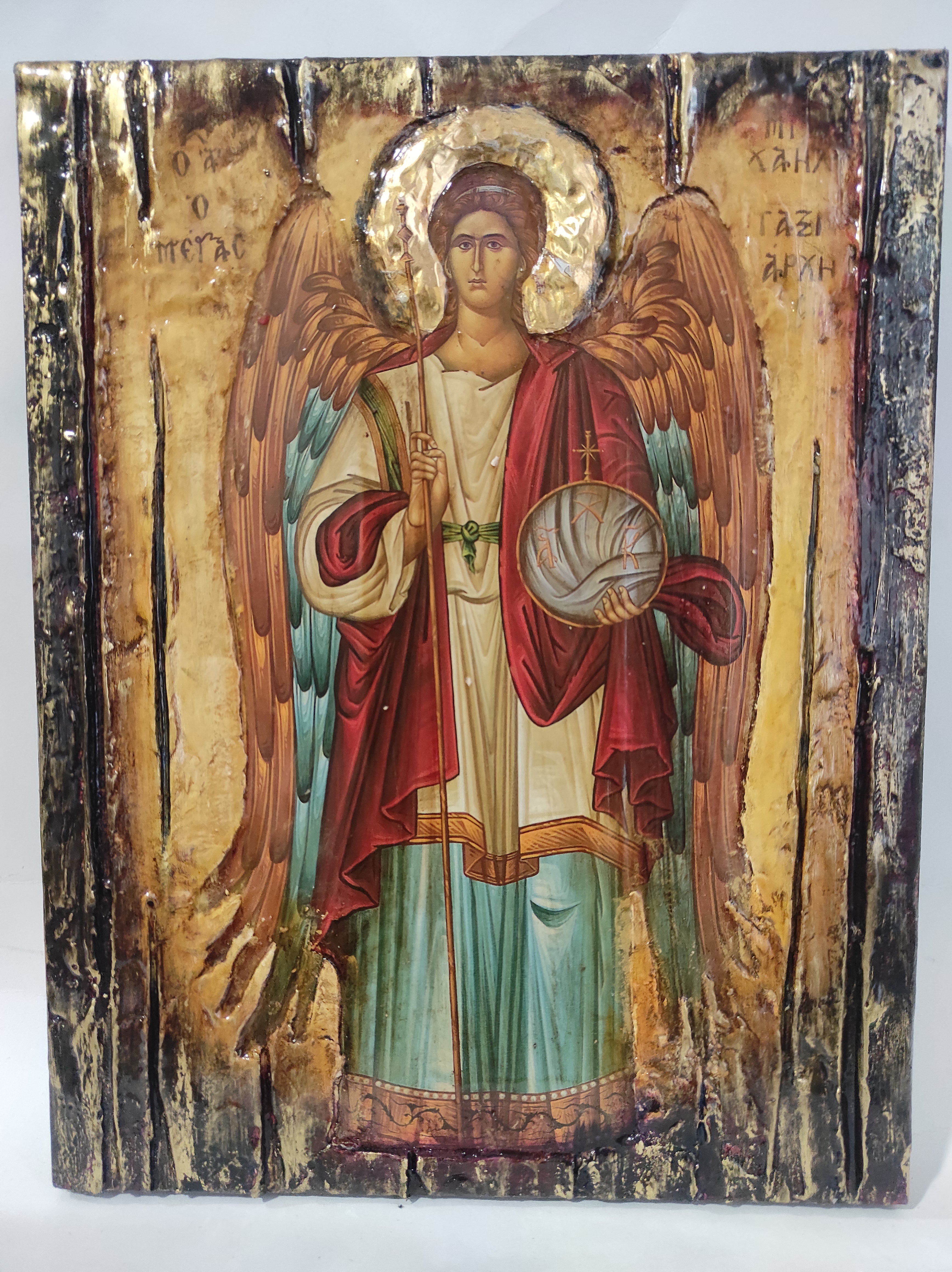 Archangel Michael Taxiarches Greek Christian Orthodox Byzantine Handmade Halo Icon