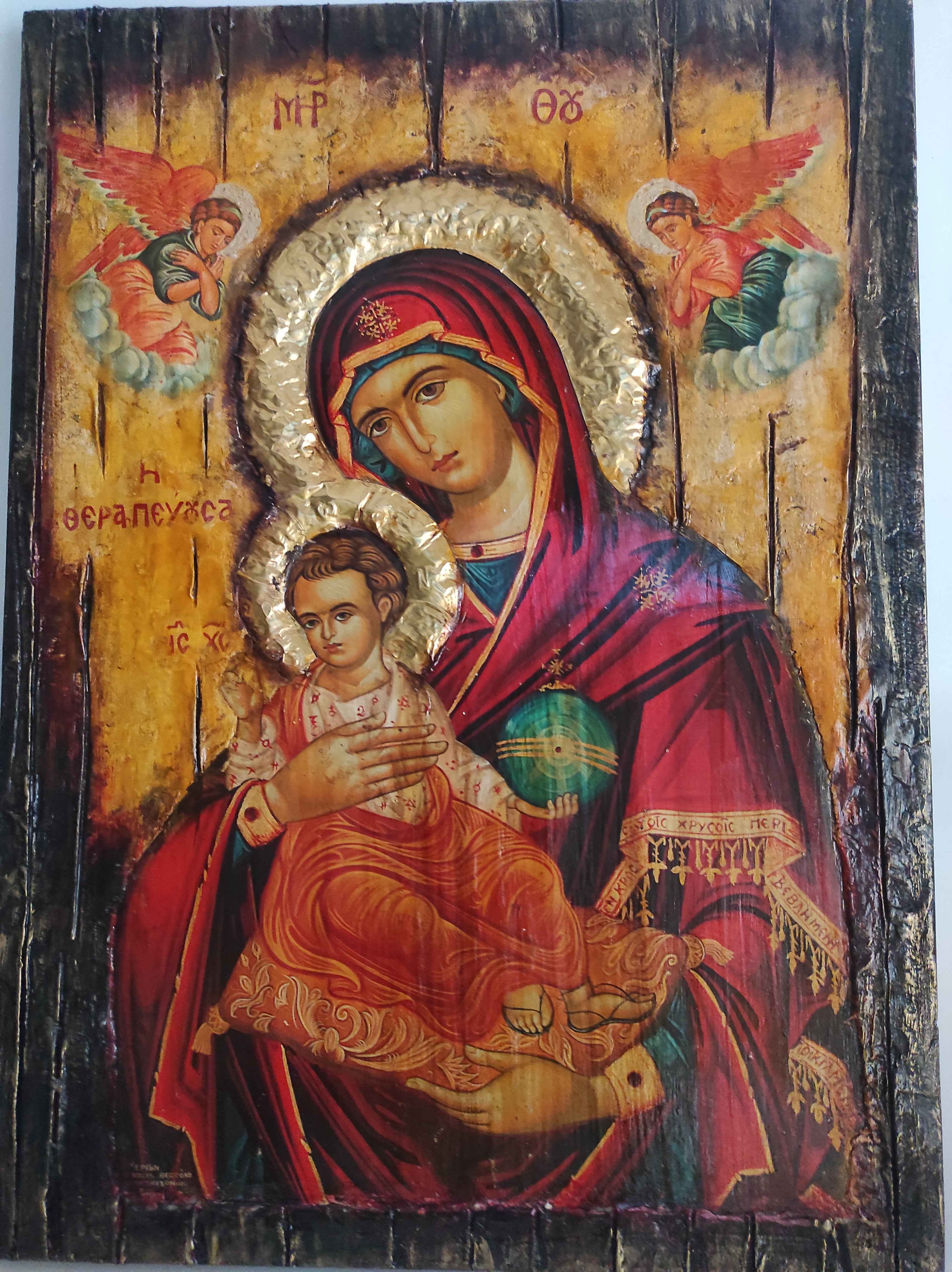 Virgin Mary Panagia Therapevousa Icon-Orthodox Greek Byzantine Handmade Icons