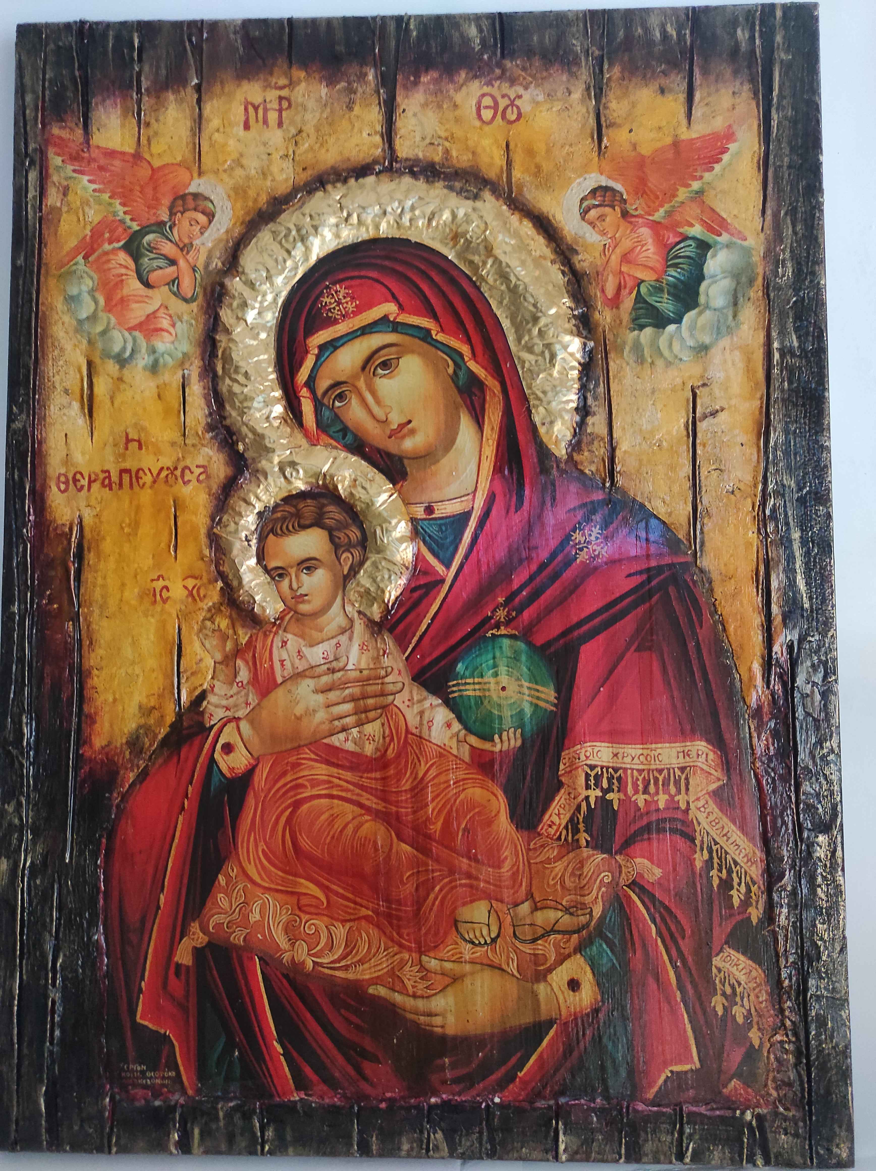 Virgin Mary Panagia Therapevousa Icon-Orthodox Greek Byzantine Handmade Icons