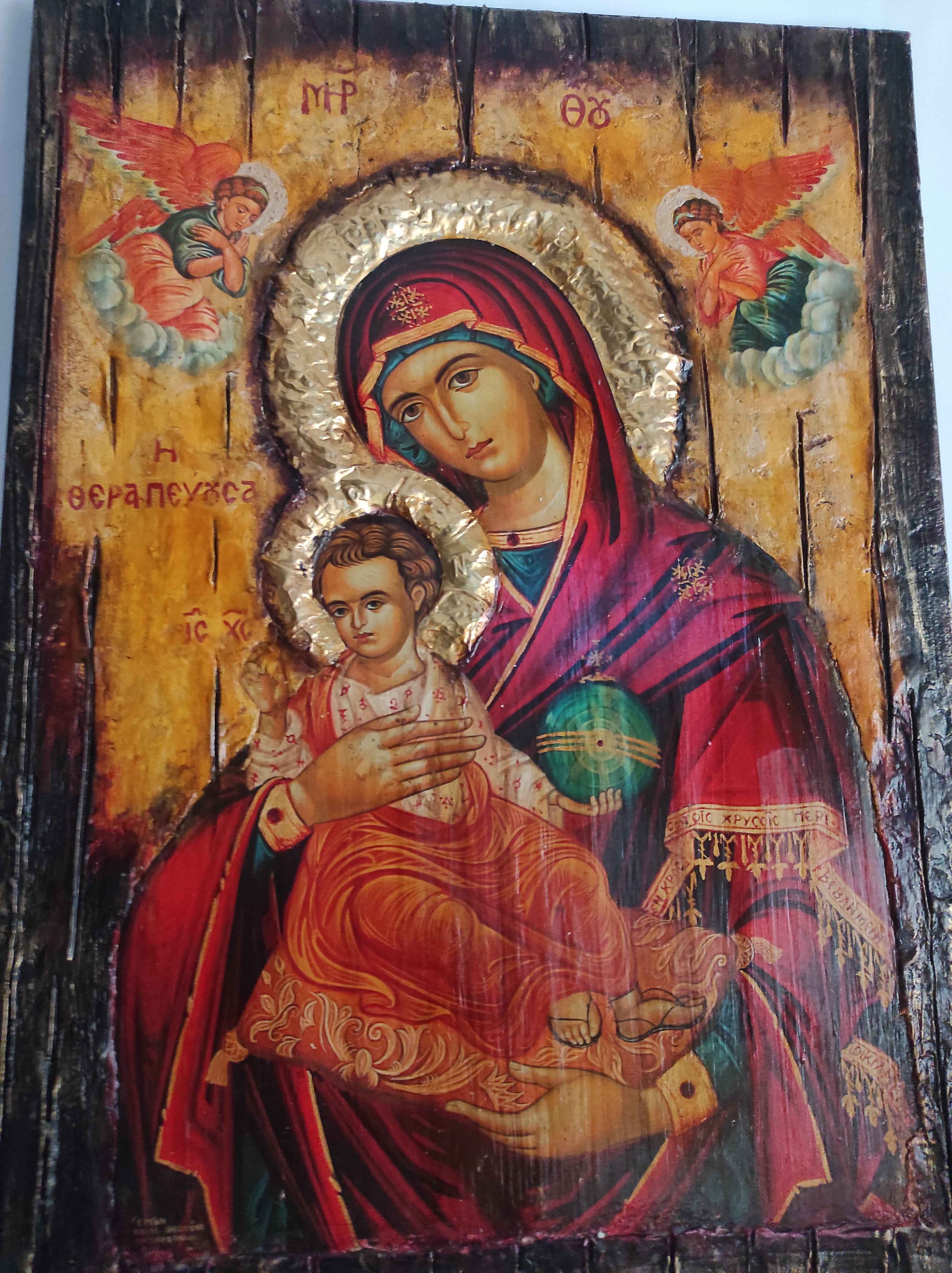 Virgin Mary Panagia Therapevousa Icon-Orthodox Greek Byzantine Handmade Icons
