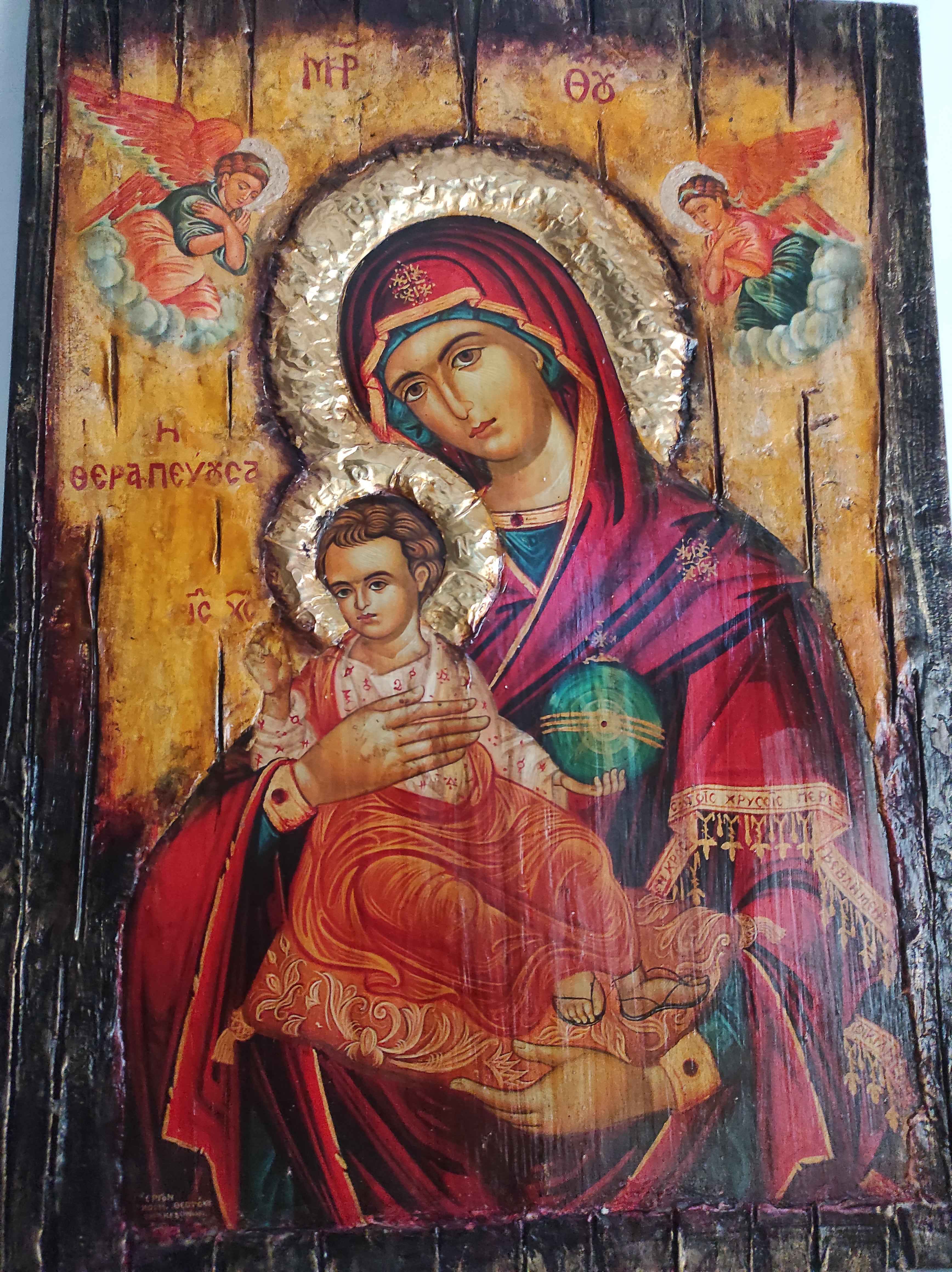 Virgin Mary Panagia Therapevousa Icon-Orthodox Greek Byzantine Handmade Icons