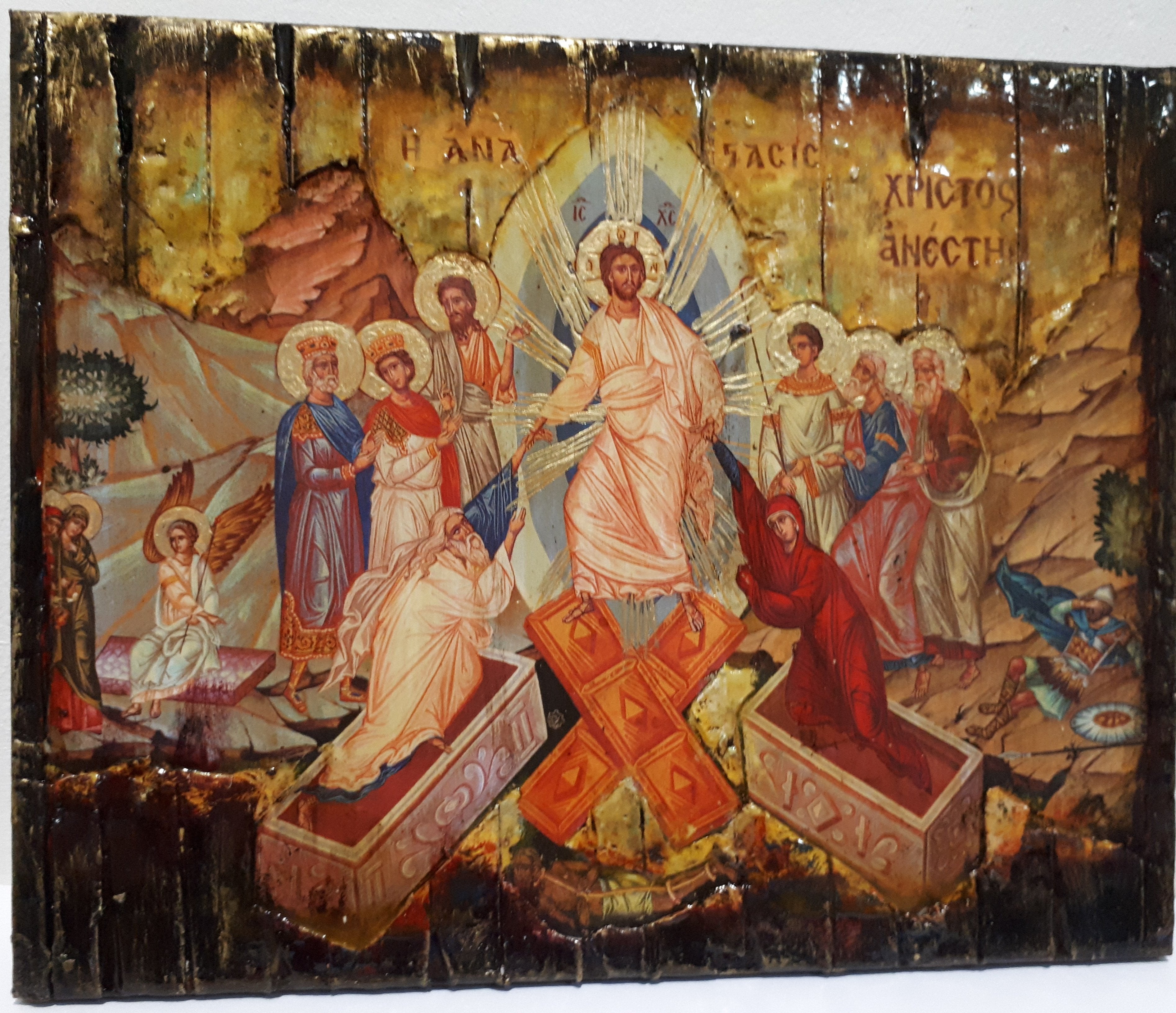 Jesus Christ-The Resurrection of the Lord-Christ is Risen Icon-Greek Orthodox Wood Icons