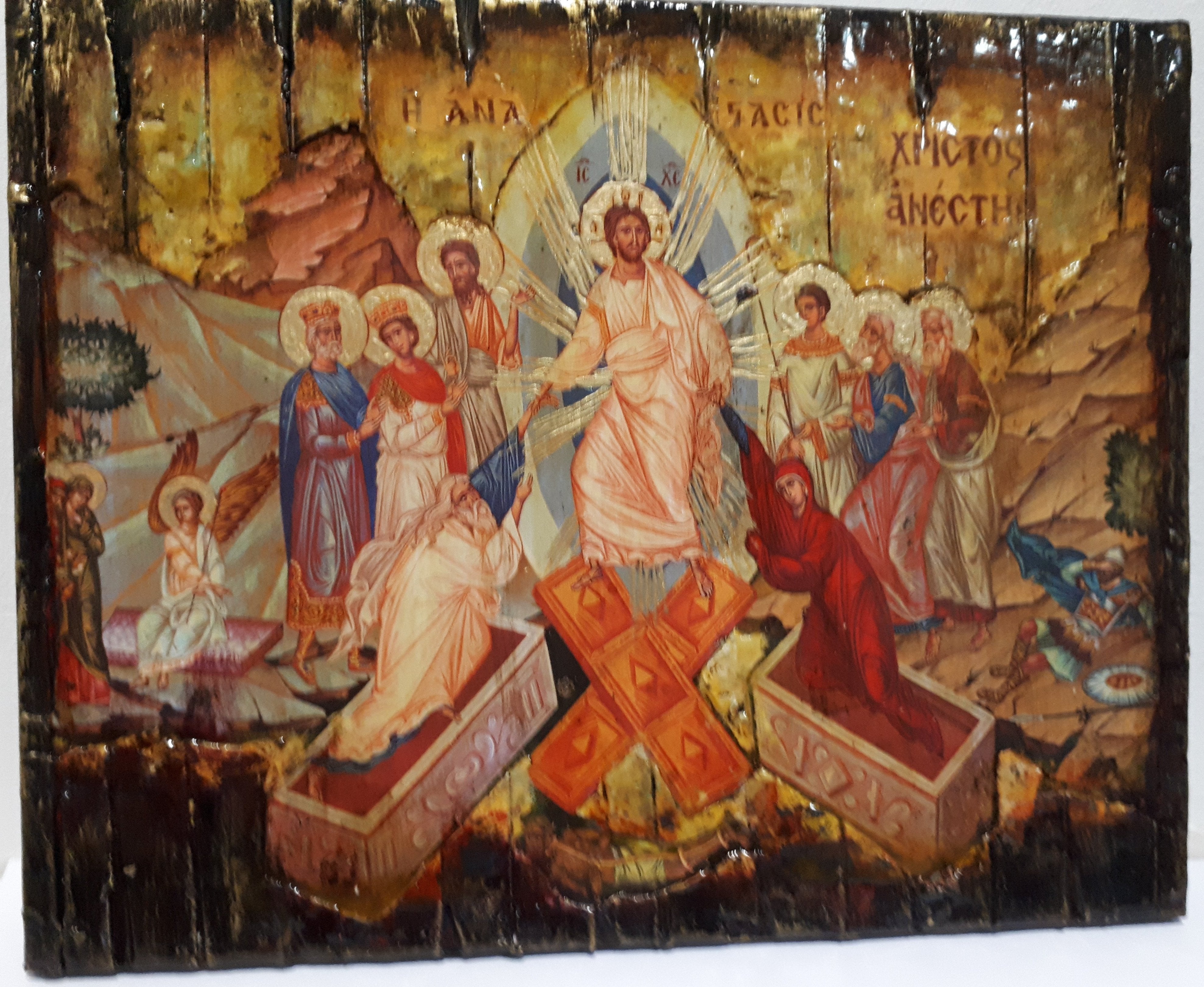 Jesus Christ-The Resurrection of the Lord-Christ is Risen Icon-Greek Orthodox Wood Icons