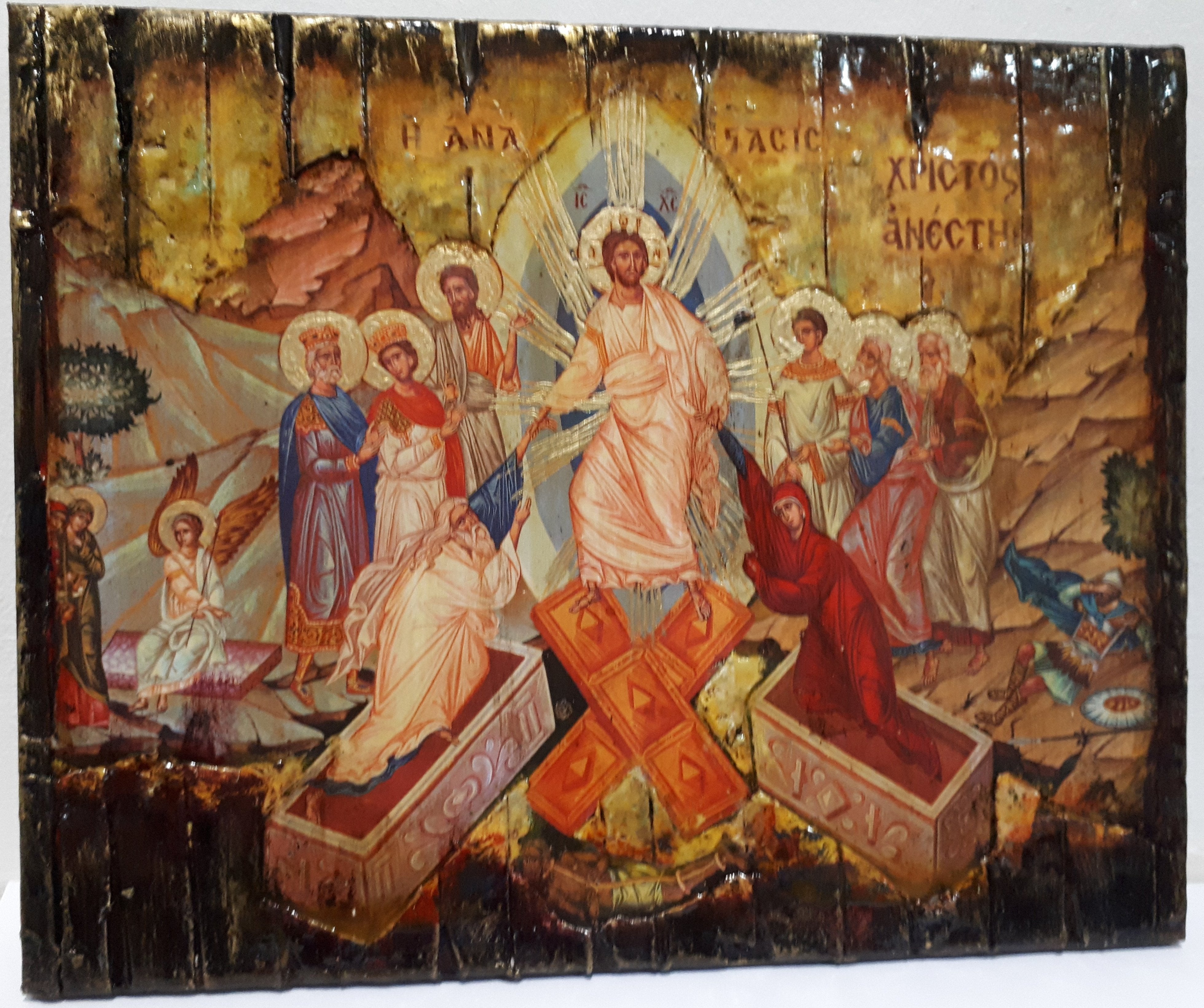Jesus Christ-The Resurrection of the Lord-Christ is Risen Icon-Greek Orthodox Wood Icons