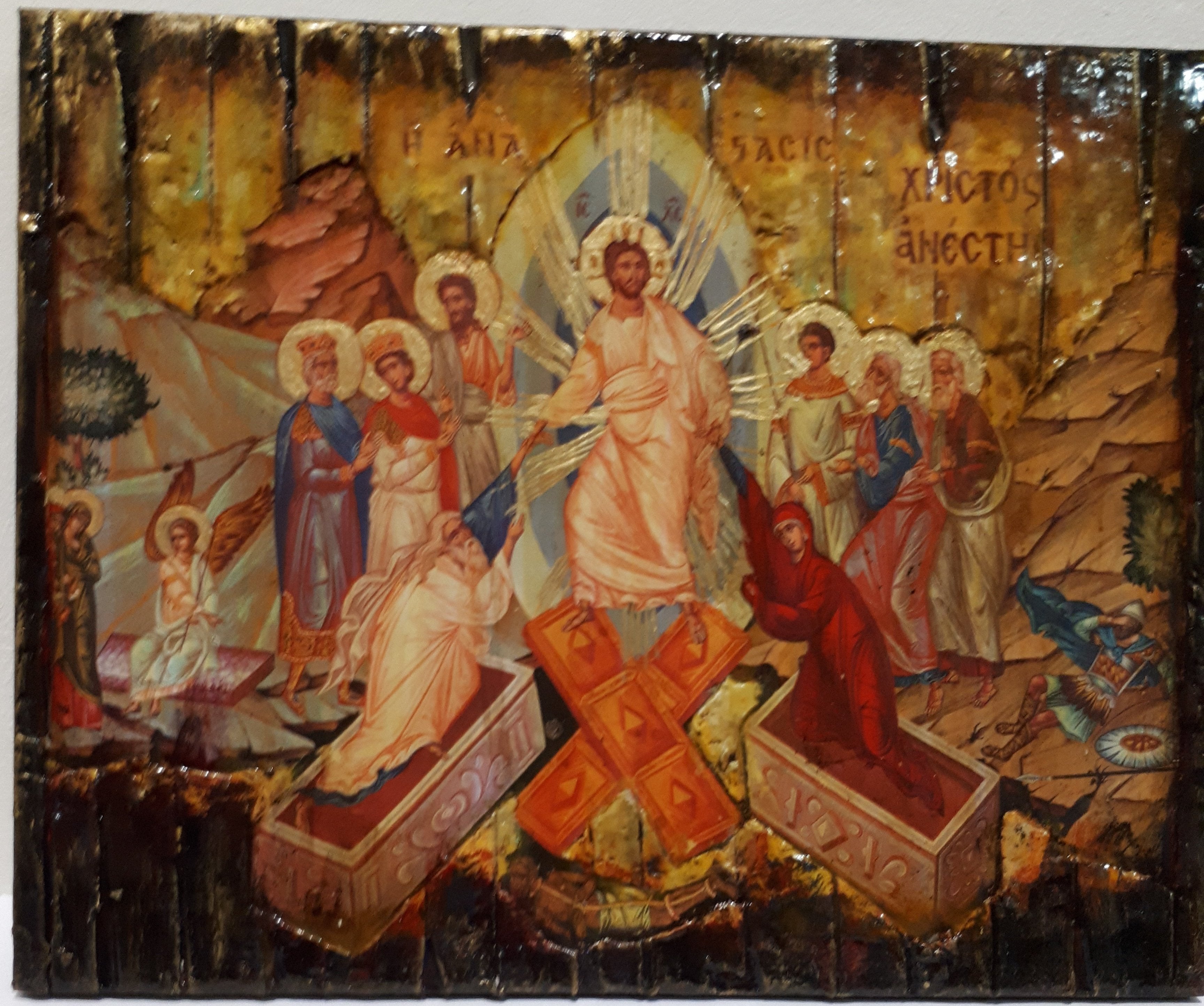 Jesus Christ-The Resurrection of the Lord-Christ is Risen Icon-Greek Orthodox Wood Icons