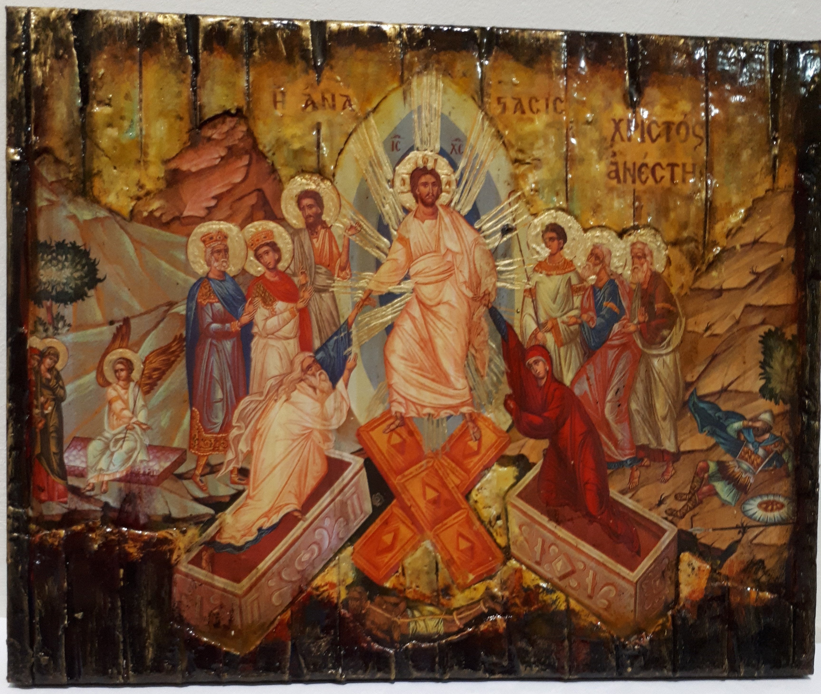 Jesus Christ-The Resurrection of the Lord-Christ is Risen Icon-Greek Orthodox Wood Icons