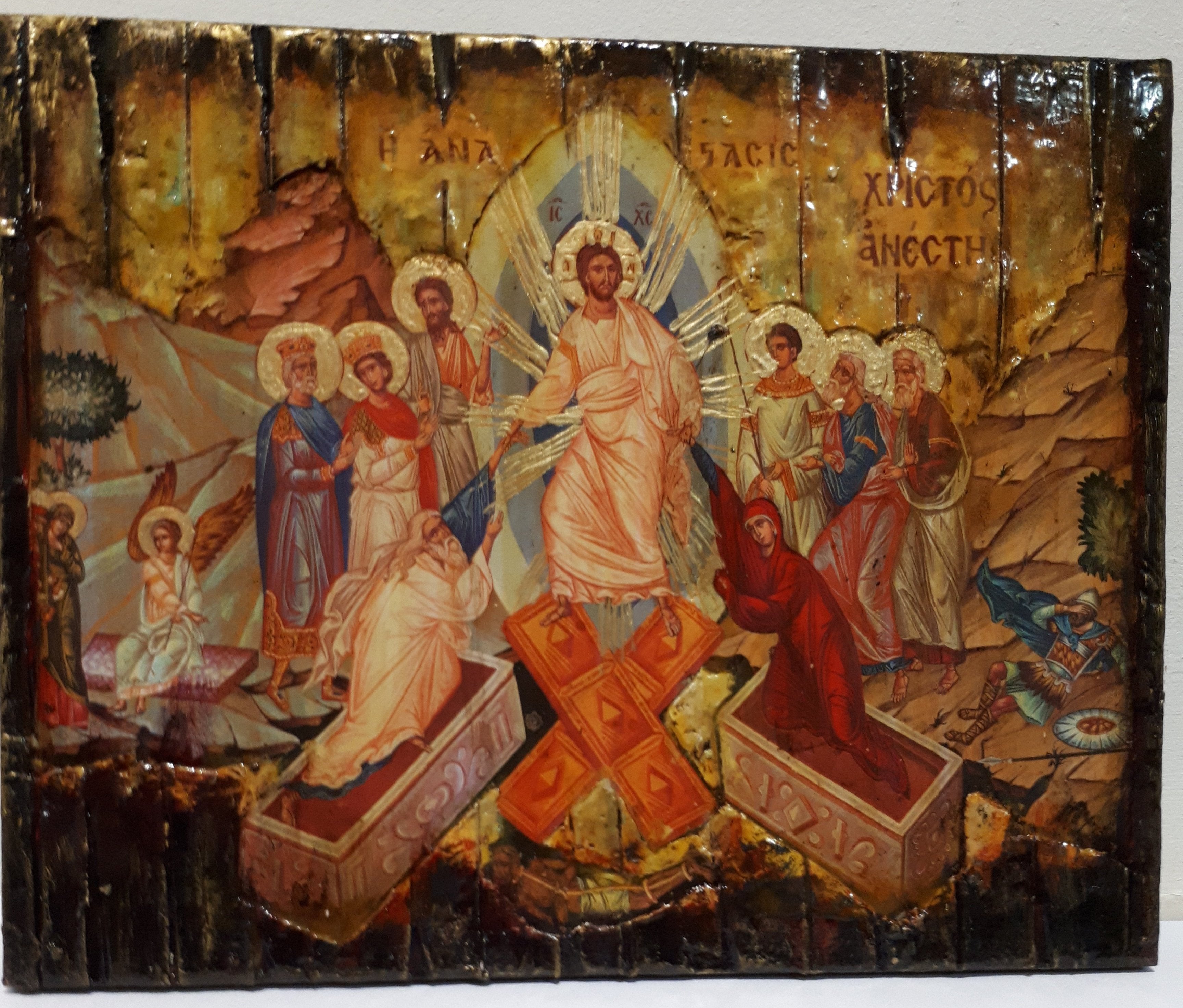 Jesus Christ-The Resurrection of the Lord-Christ is Risen Icon-Greek Orthodox Wood Icons