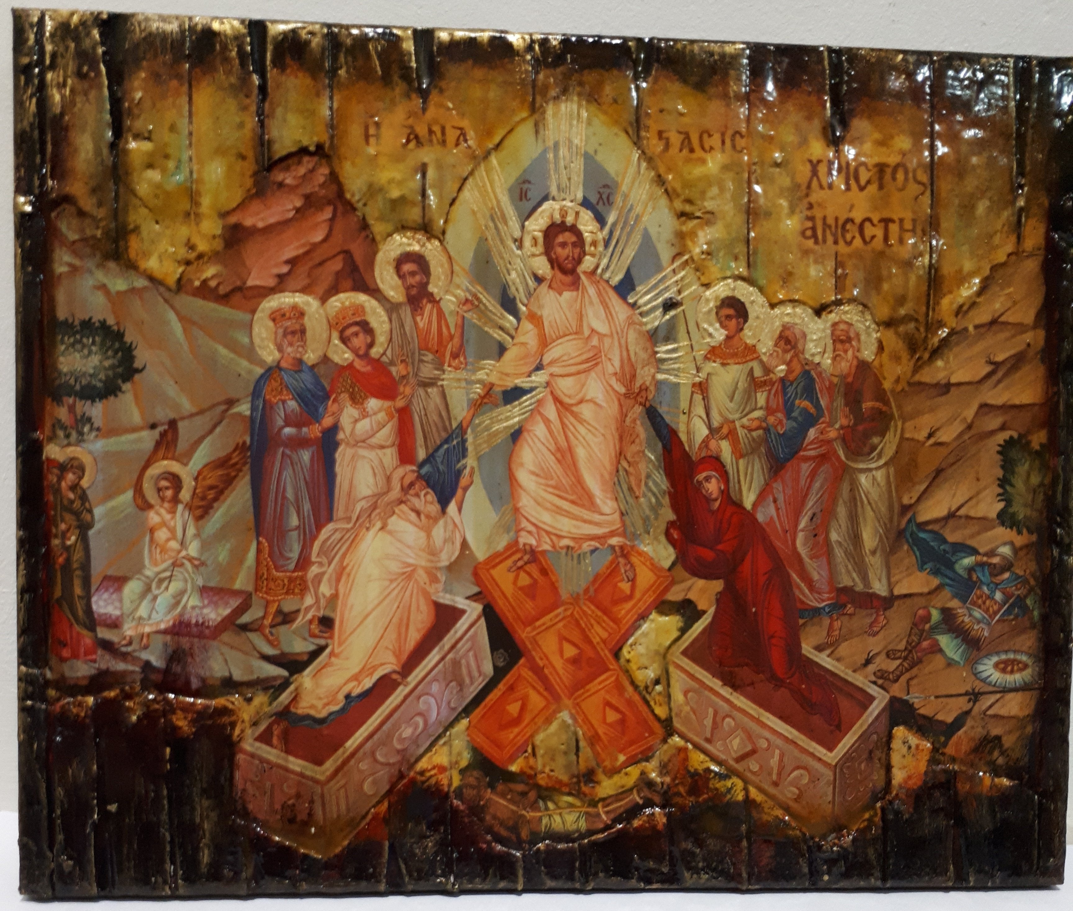 Jesus Christ-The Resurrection of the Lord-Christ is Risen Icon-Greek Orthodox Wood Icons