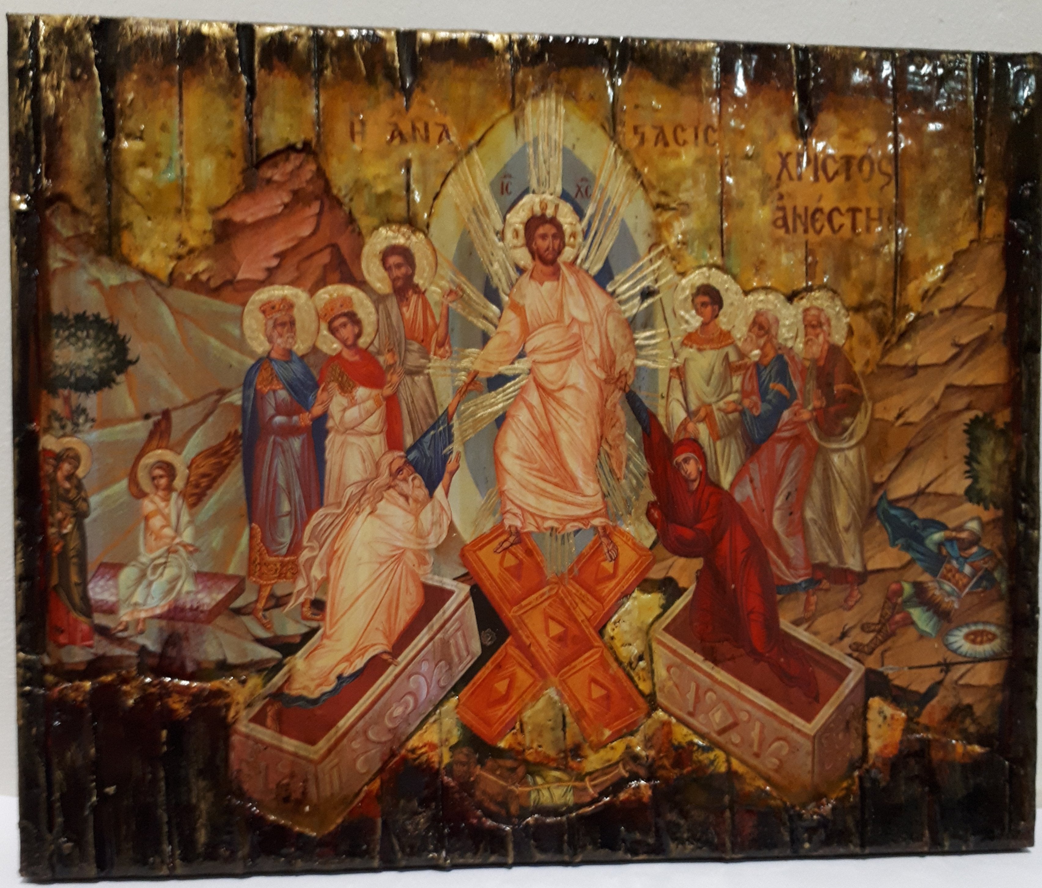 Jesus Christ-The Resurrection of the Lord-Christ is Risen Icon-Greek Orthodox Wood Icons