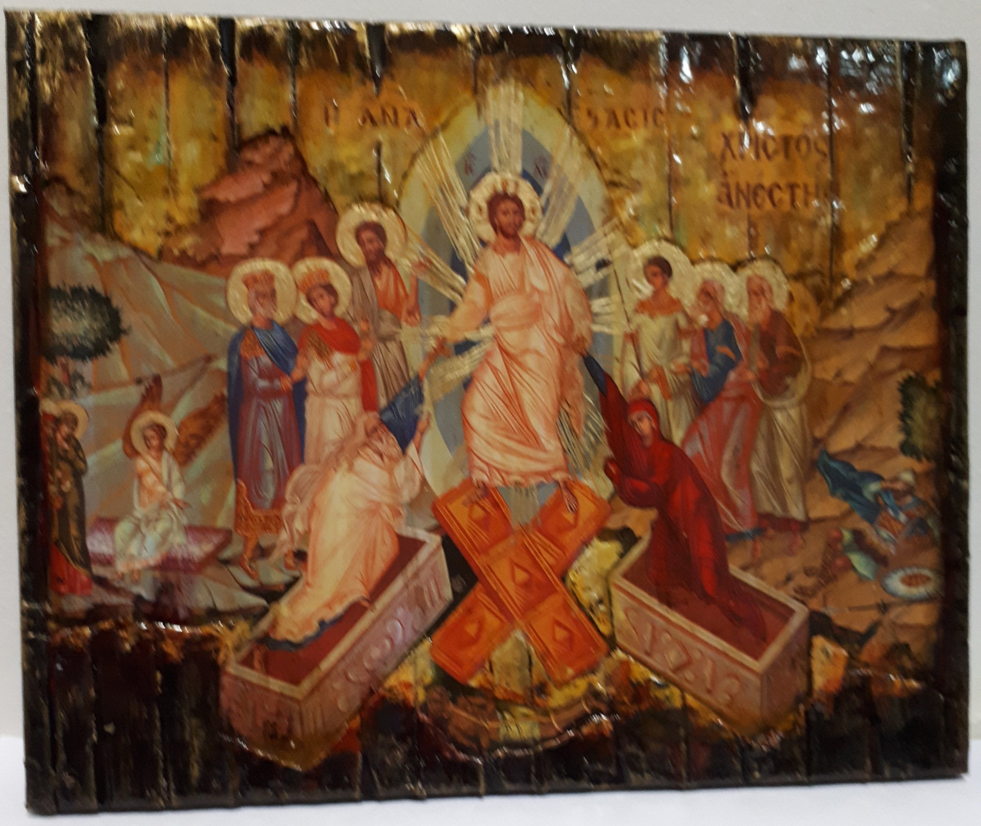Jesus Christ-The Resurrection of the Lord-Christ is Risen Icon-Greek Orthodox Wood Icons