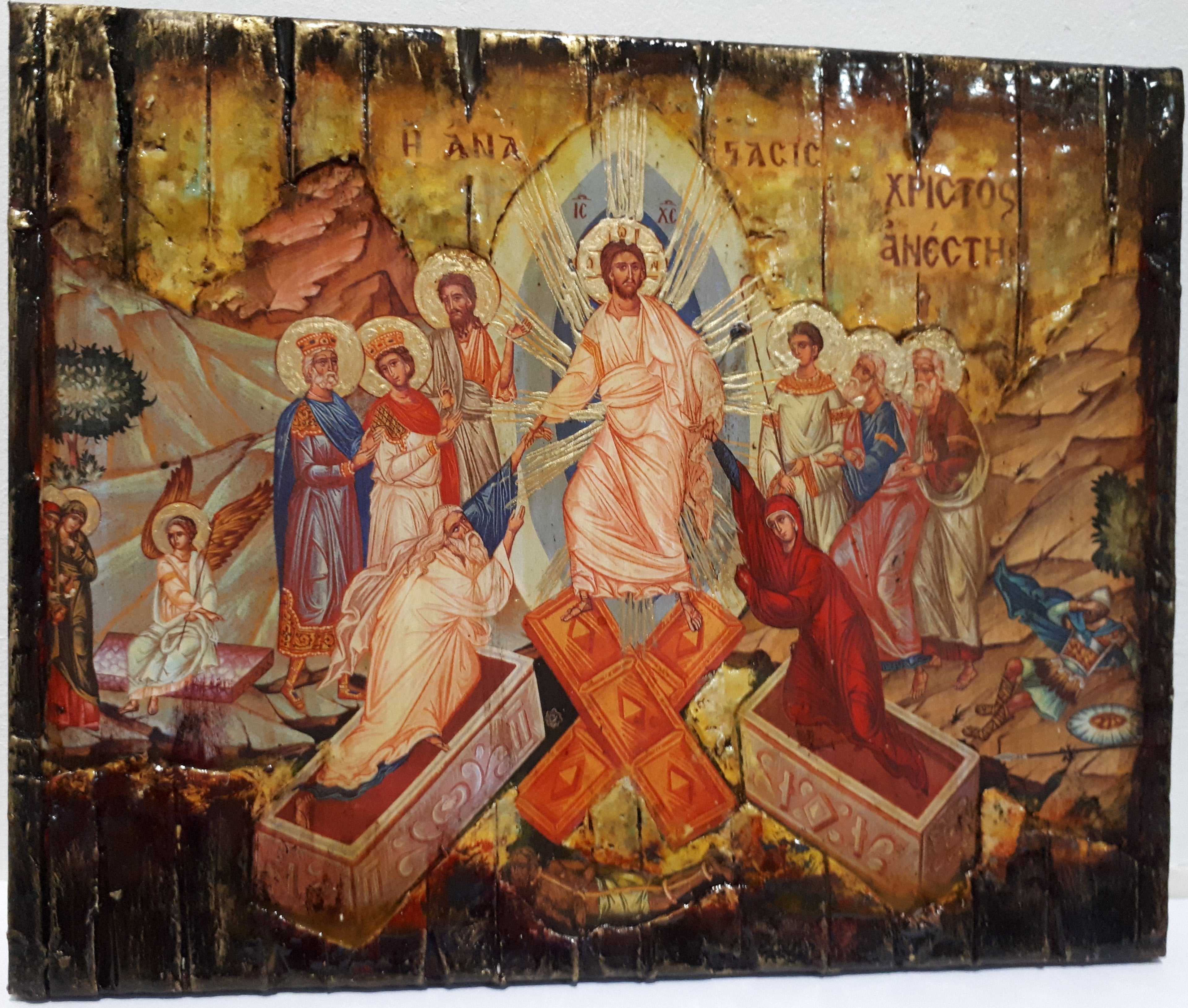 Jesus Christ-The Resurrection of the Lord-Christ is Risen Icon-Greek Orthodox Wood Icons