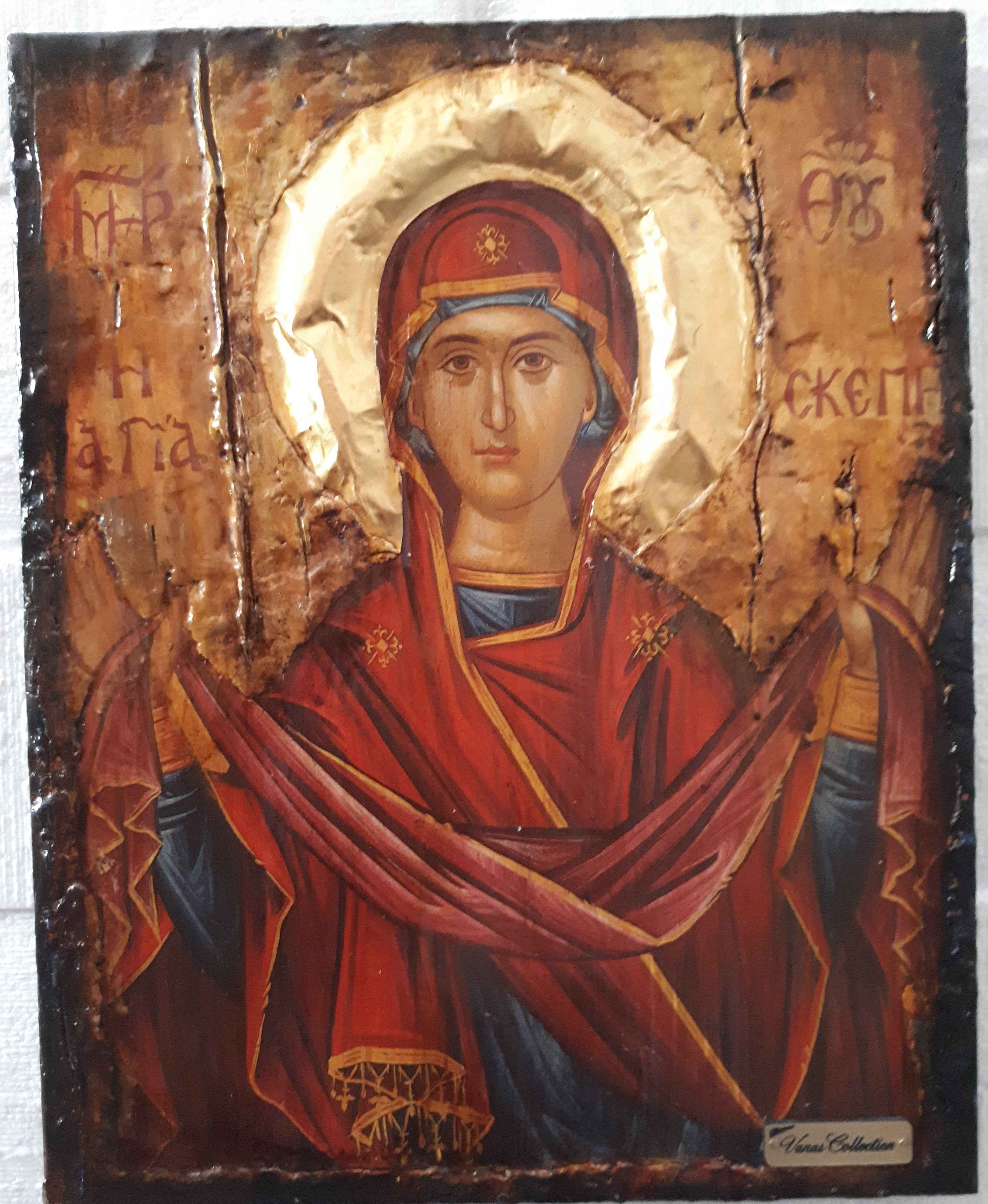 Panagia Virgin Mary Theoskepasti Greek Handmade Orthodox Byzantine Russian Icons - Vanas Collection