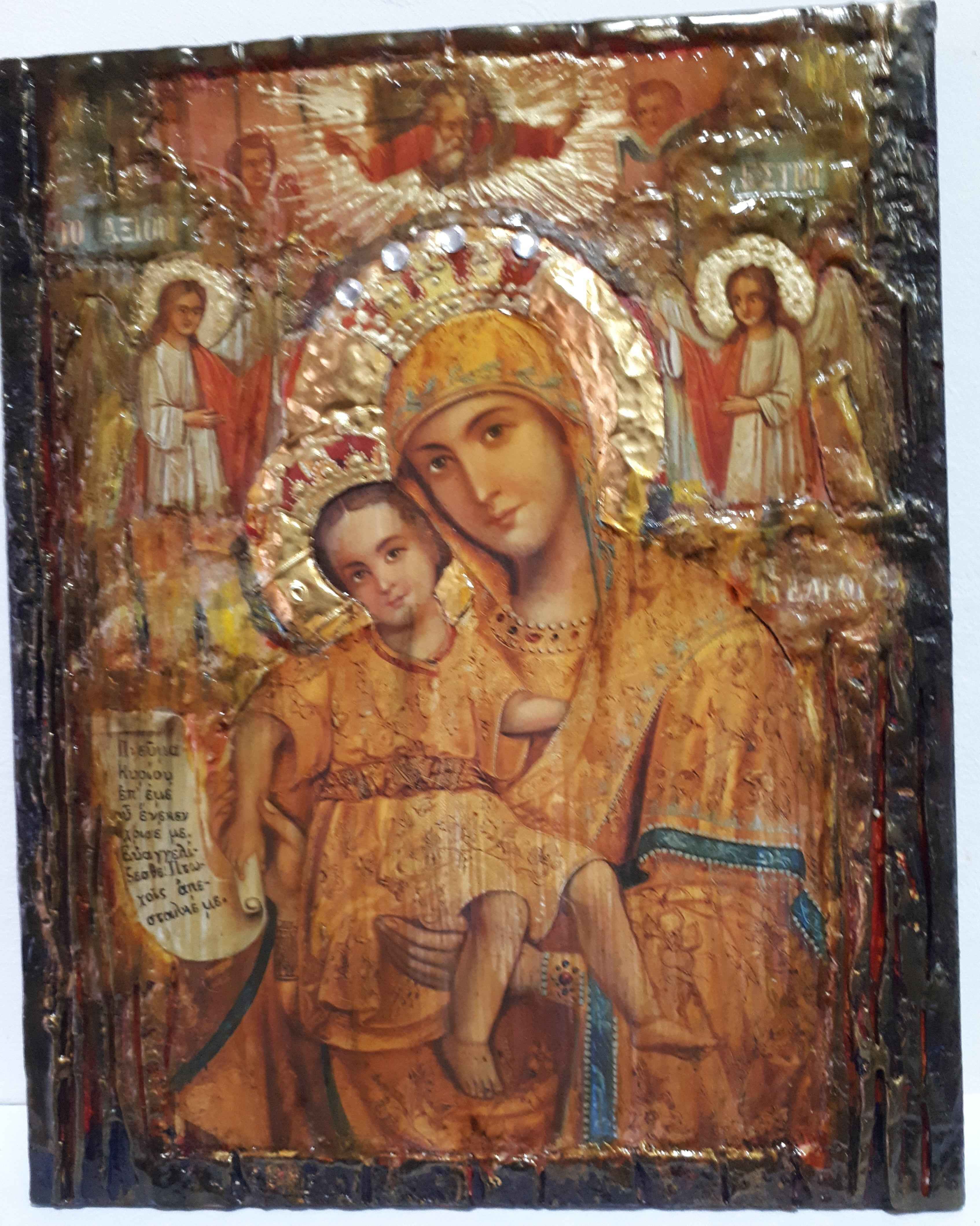 Virgin Mary and Jesus Christ AXION ESTI Icon- Greek Orthodox Russian Icons