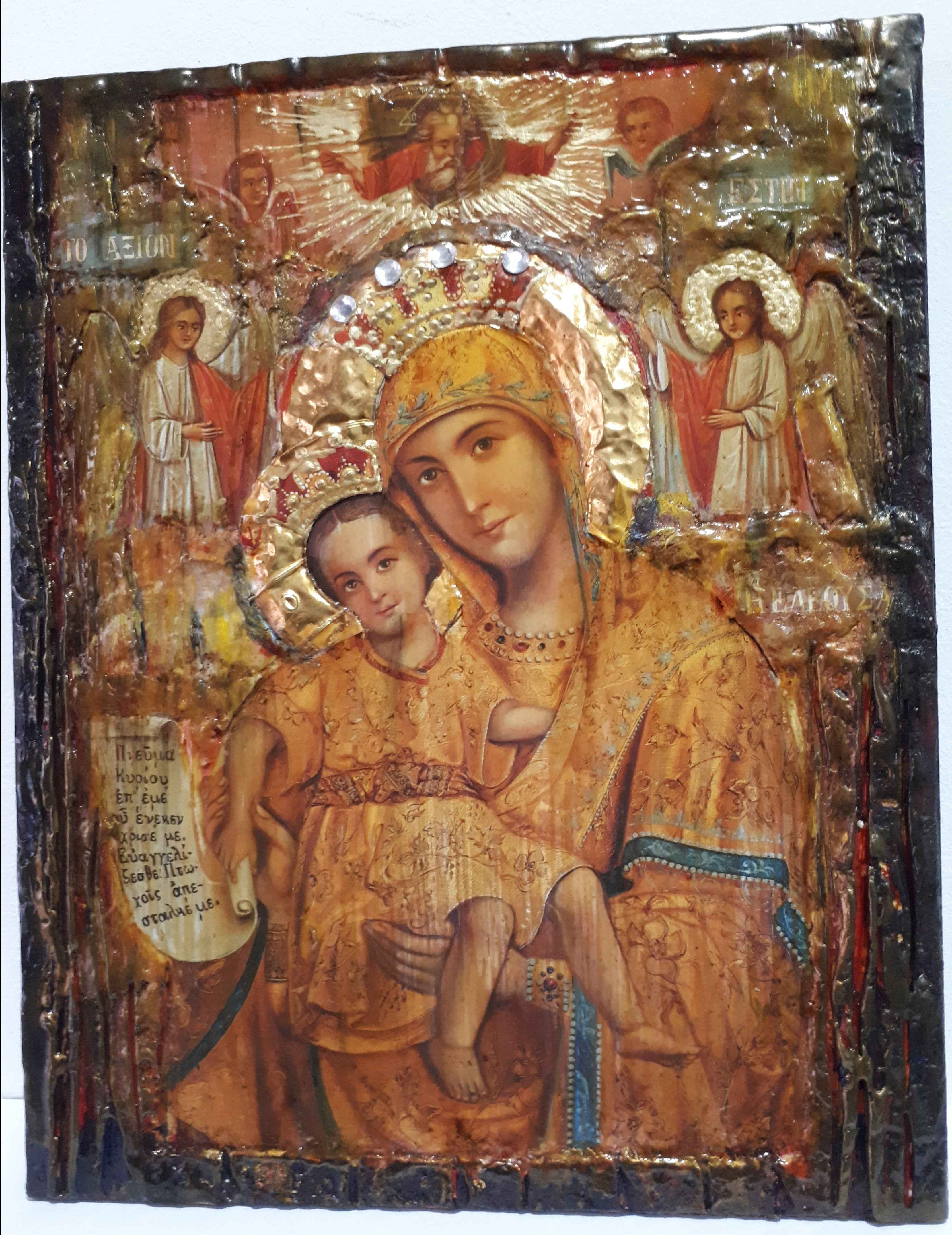 Virgin Mary and Jesus Christ AXION ESTI Icon- Greek Orthodox Russian Icons