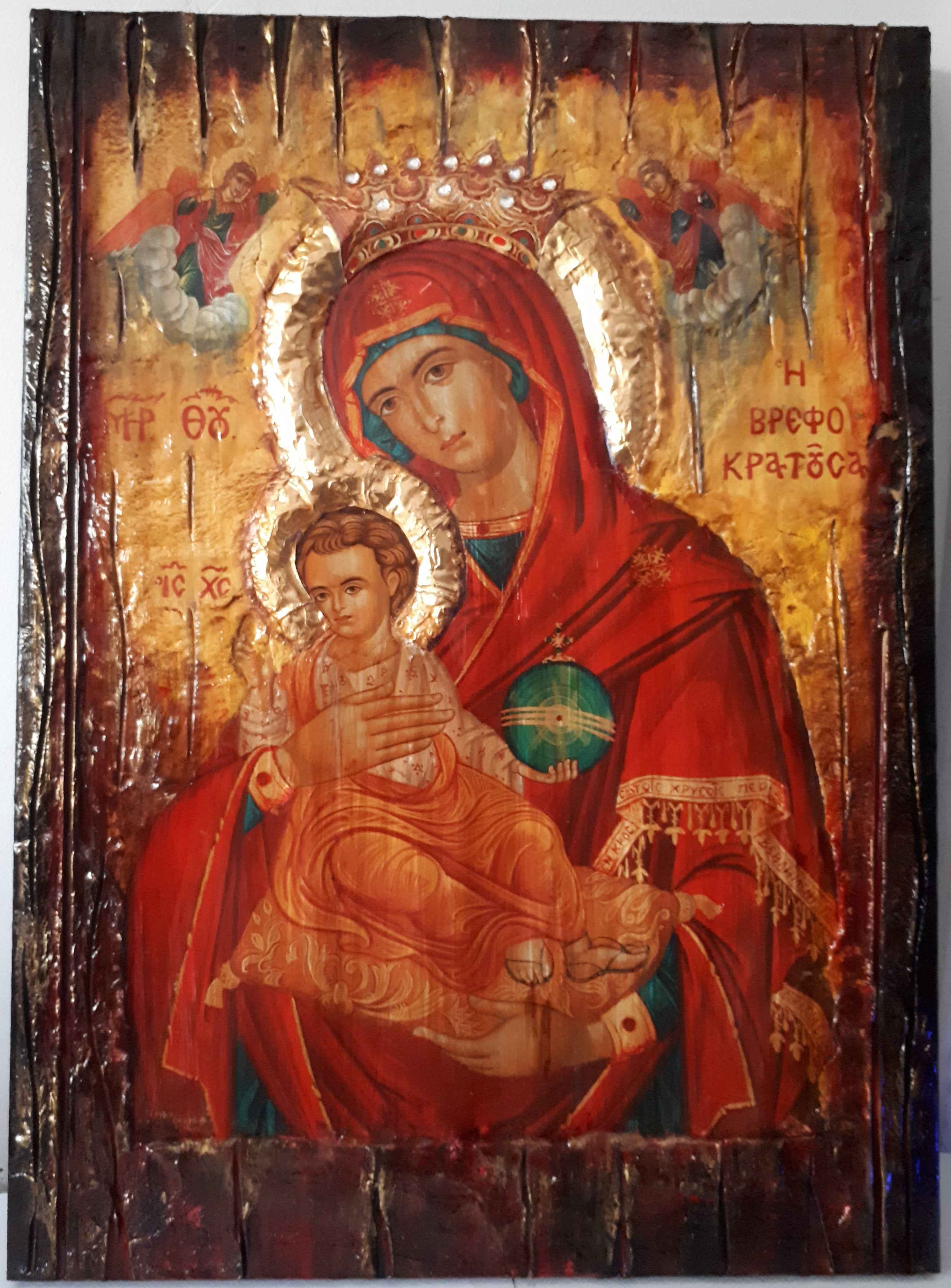 Virgin Mary Vrefokratousa Icon - Orthodox Byzantine Religious Icon Antique Style