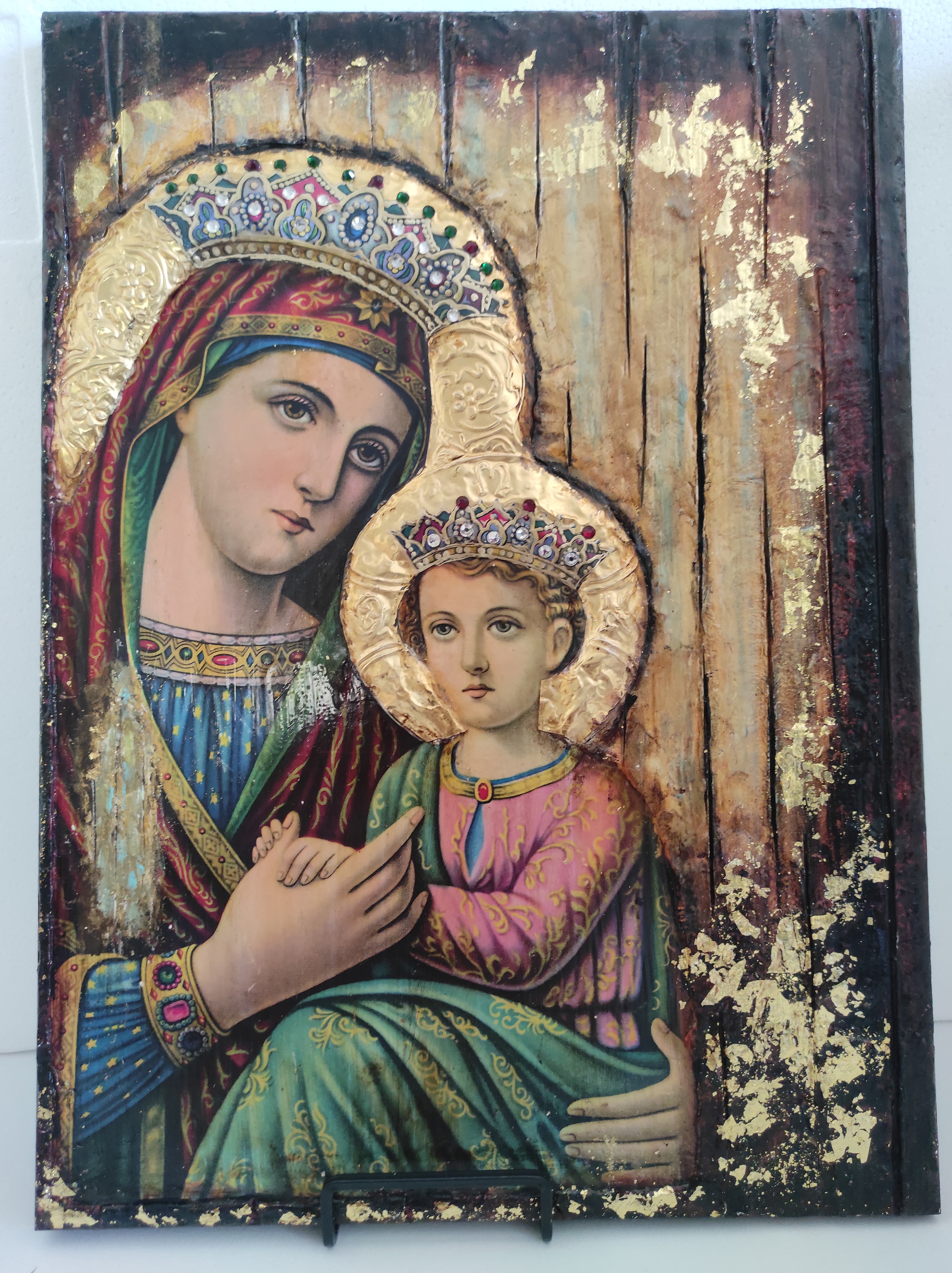 Virgin Mary of Angels and Child Jesus Christ Greek Orthodox Antique Style Large Icons