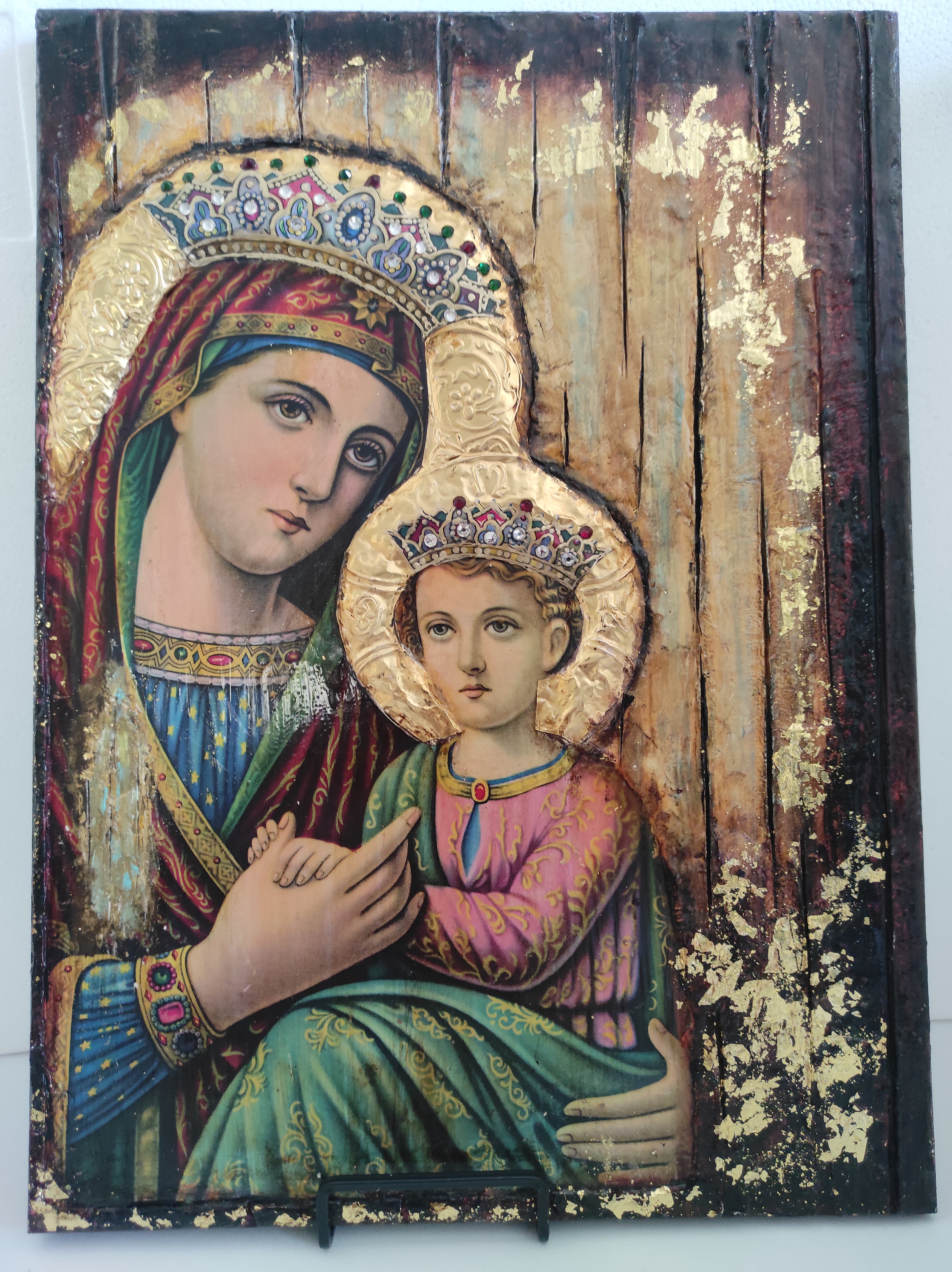 Virgin Mary of Angels and Child Jesus Christ Greek Orthodox Antique Style Large Icons