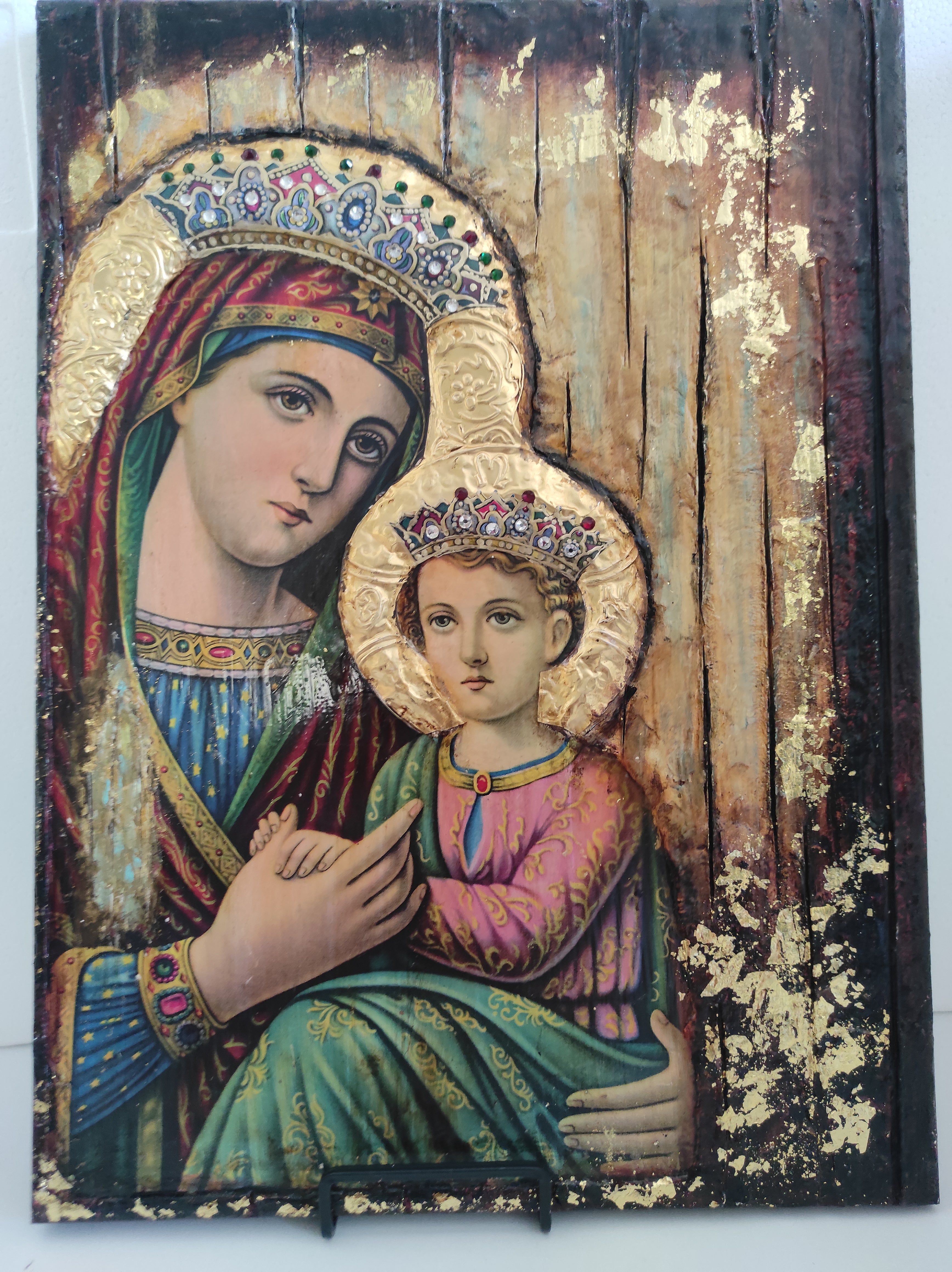 Virgin Mary of Angels and Child Jesus Christ Greek Orthodox Antique Style Large Icons
