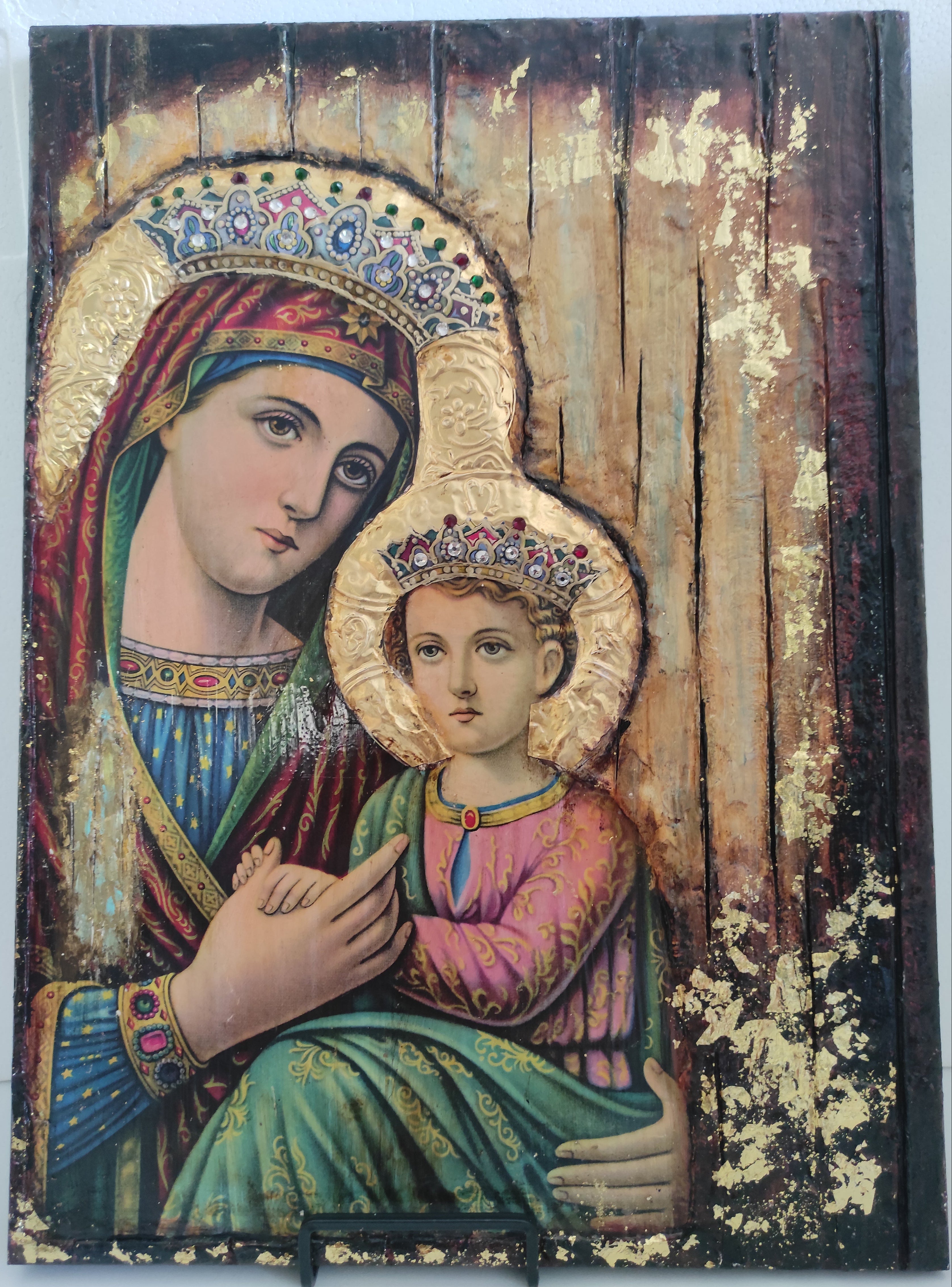 Virgin Mary of Angels and Child Jesus Christ Greek Orthodox Antique Style Large Icons