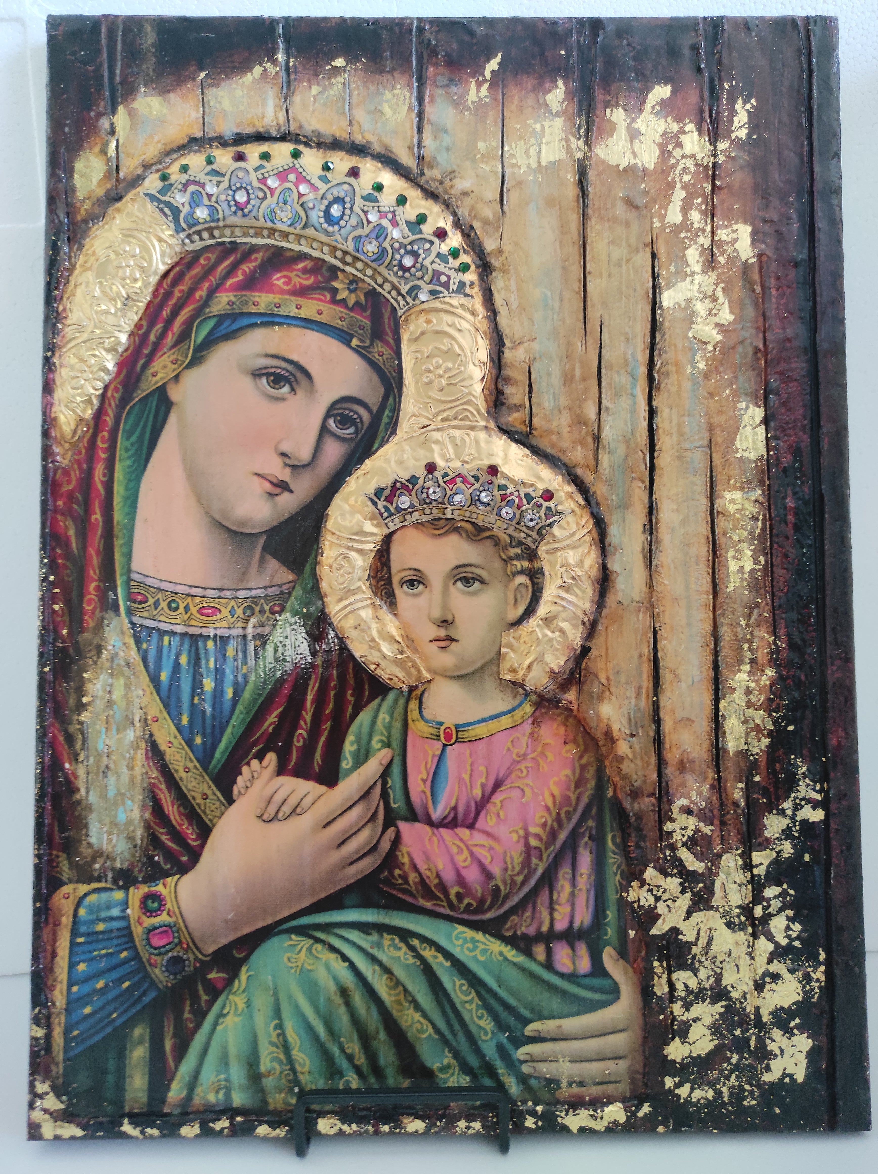 Virgin Mary of Angels and Child Jesus Christ Greek Orthodox Antique Style Large Icons