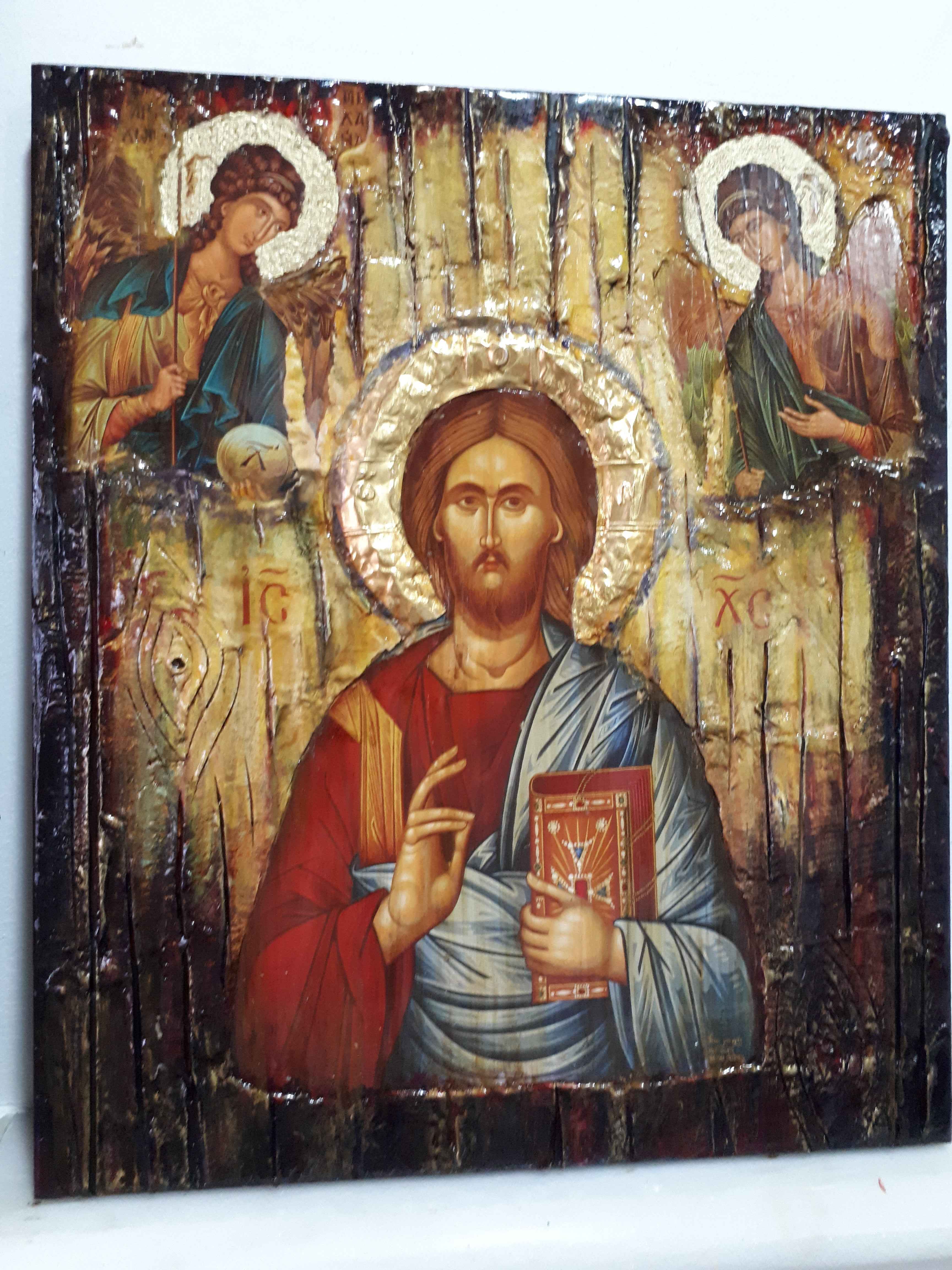 Jesus Christ PANTOCRATOR PANTOKRATOR Icon with Angels Michael Gabriel-Greek Icons