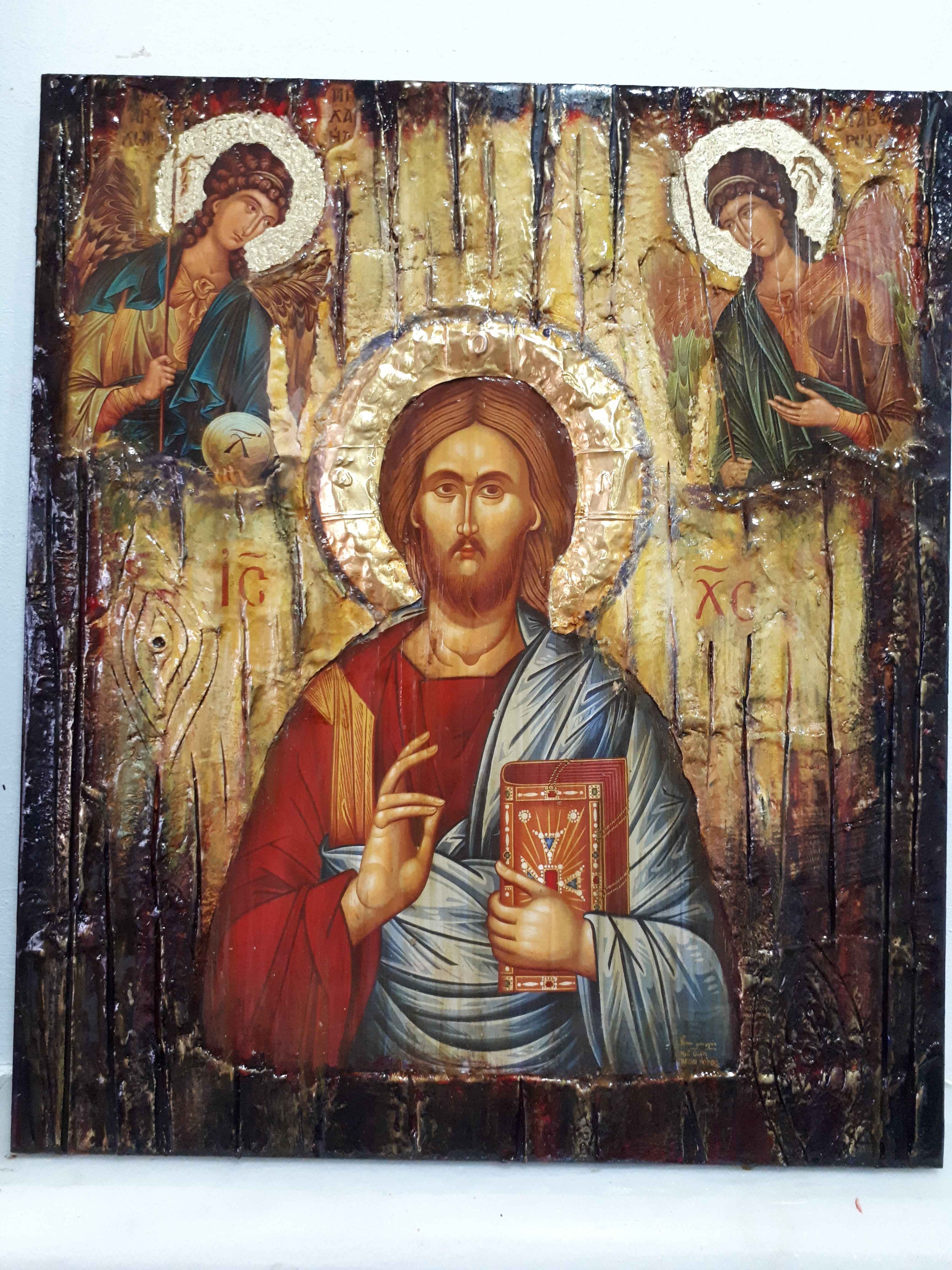 Jesus Christ PANTOCRATOR PANTOKRATOR Icon with Angels Michael Gabriel-Greek Icons