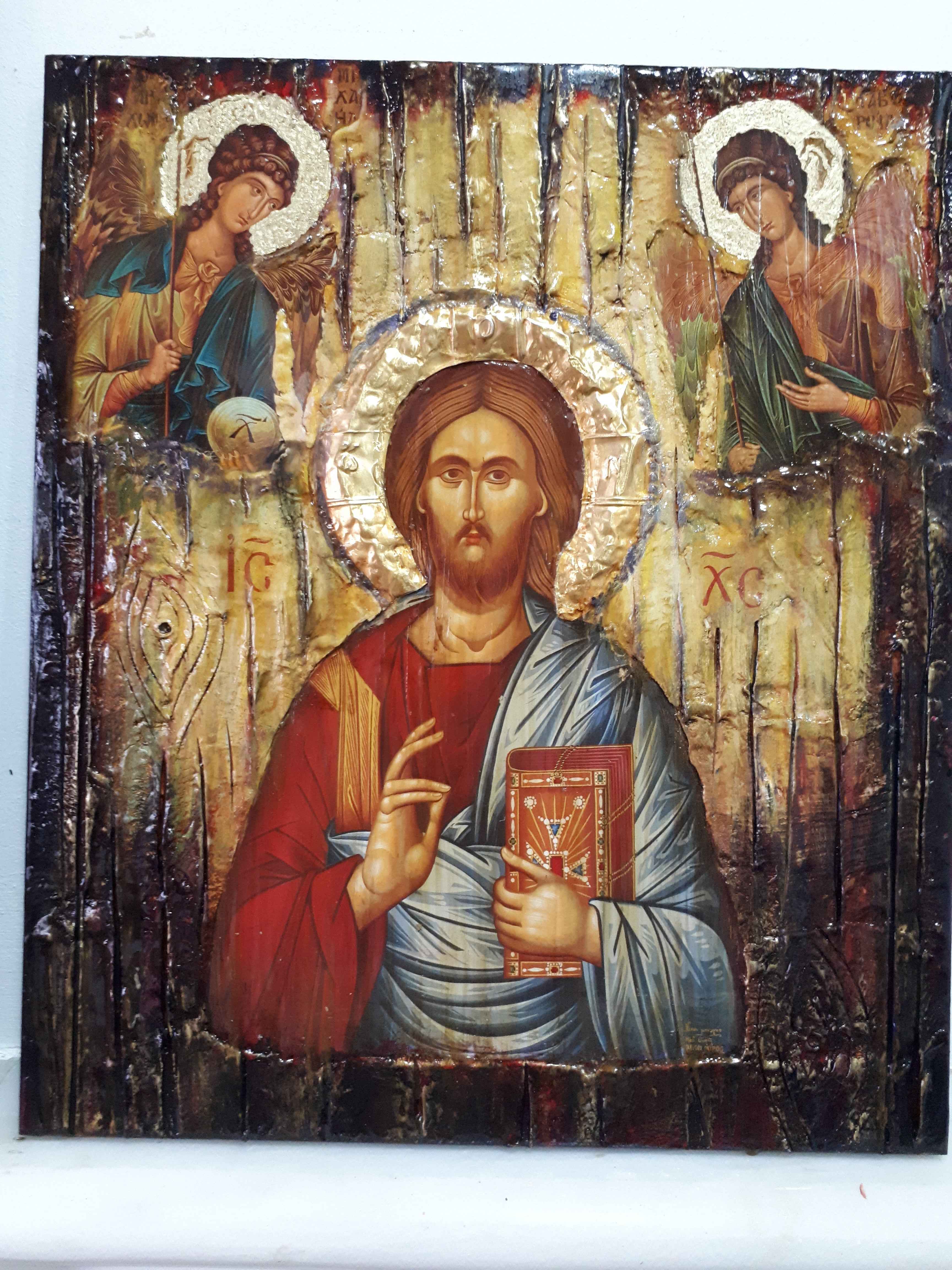 Jesus Christ PANTOCRATOR PANTOKRATOR Icon with Angels Michael Gabriel-Greek Icons