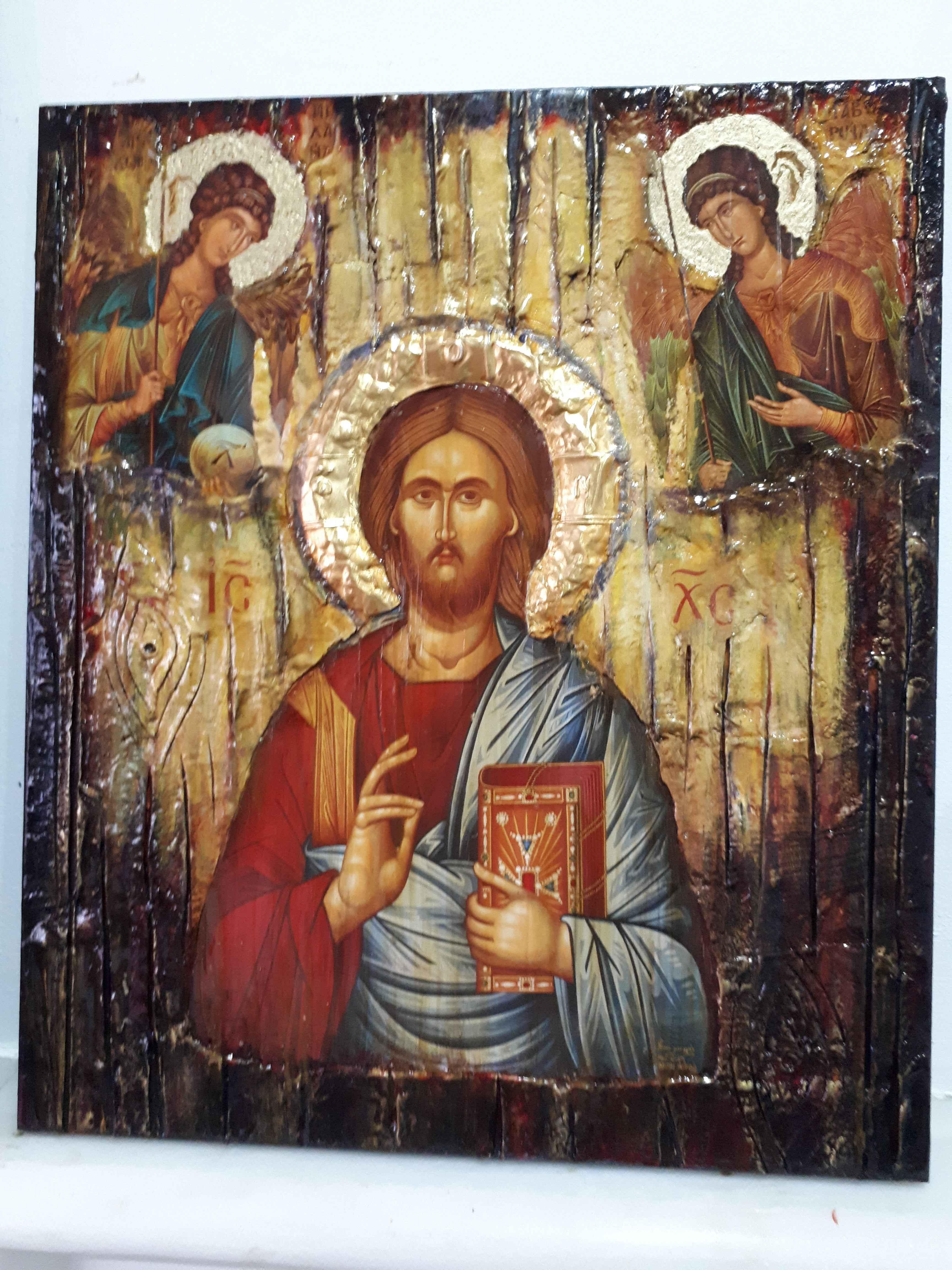 Jesus Christ PANTOCRATOR PANTOKRATOR Icon with Angels Michael Gabriel-Greek Icons