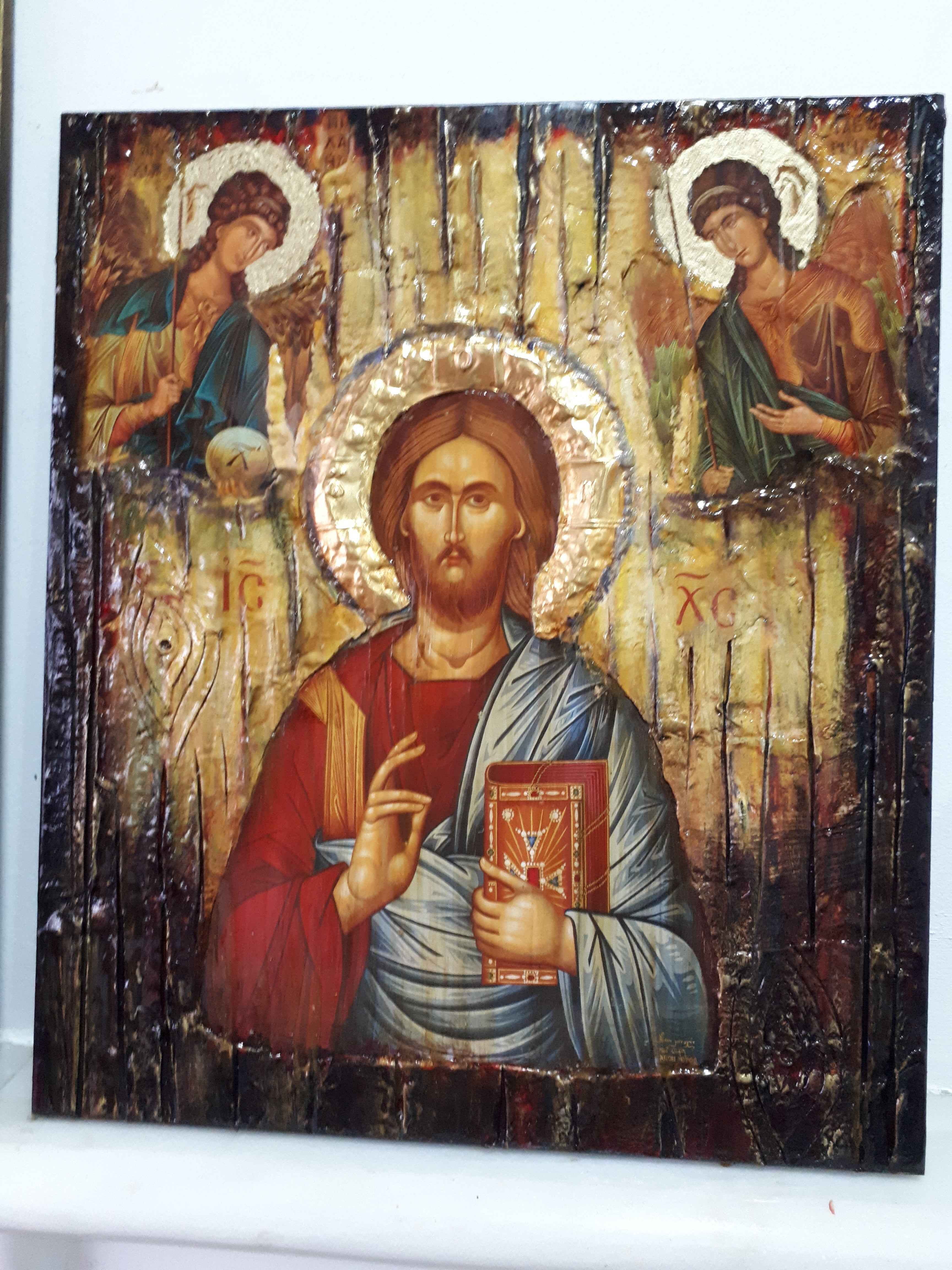 Jesus Christ PANTOCRATOR PANTOKRATOR Icon with Angels Michael Gabriel-Greek Icons