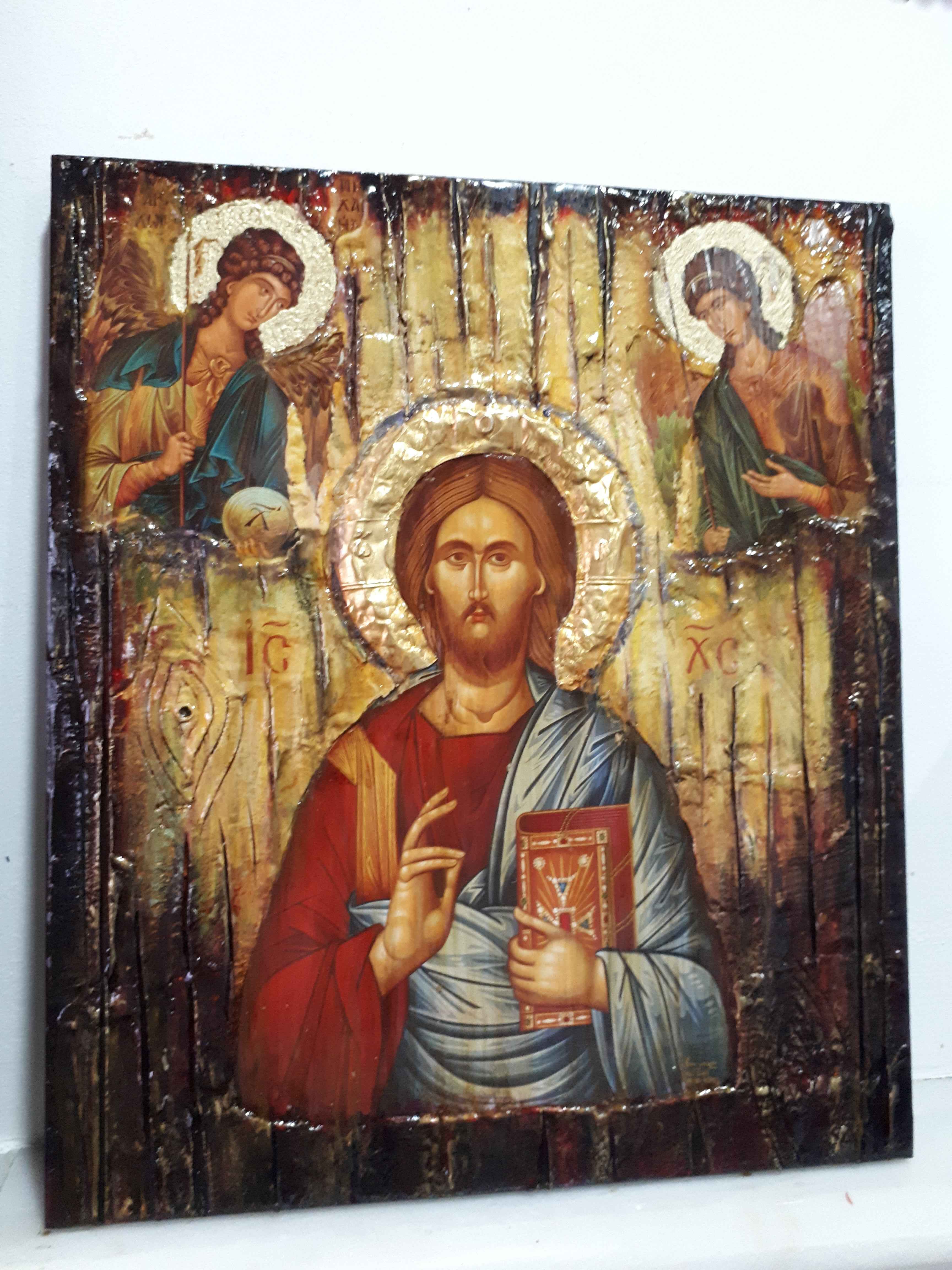 Jesus Christ PANTOCRATOR PANTOKRATOR Icon with Angels Michael Gabriel-Greek Icons