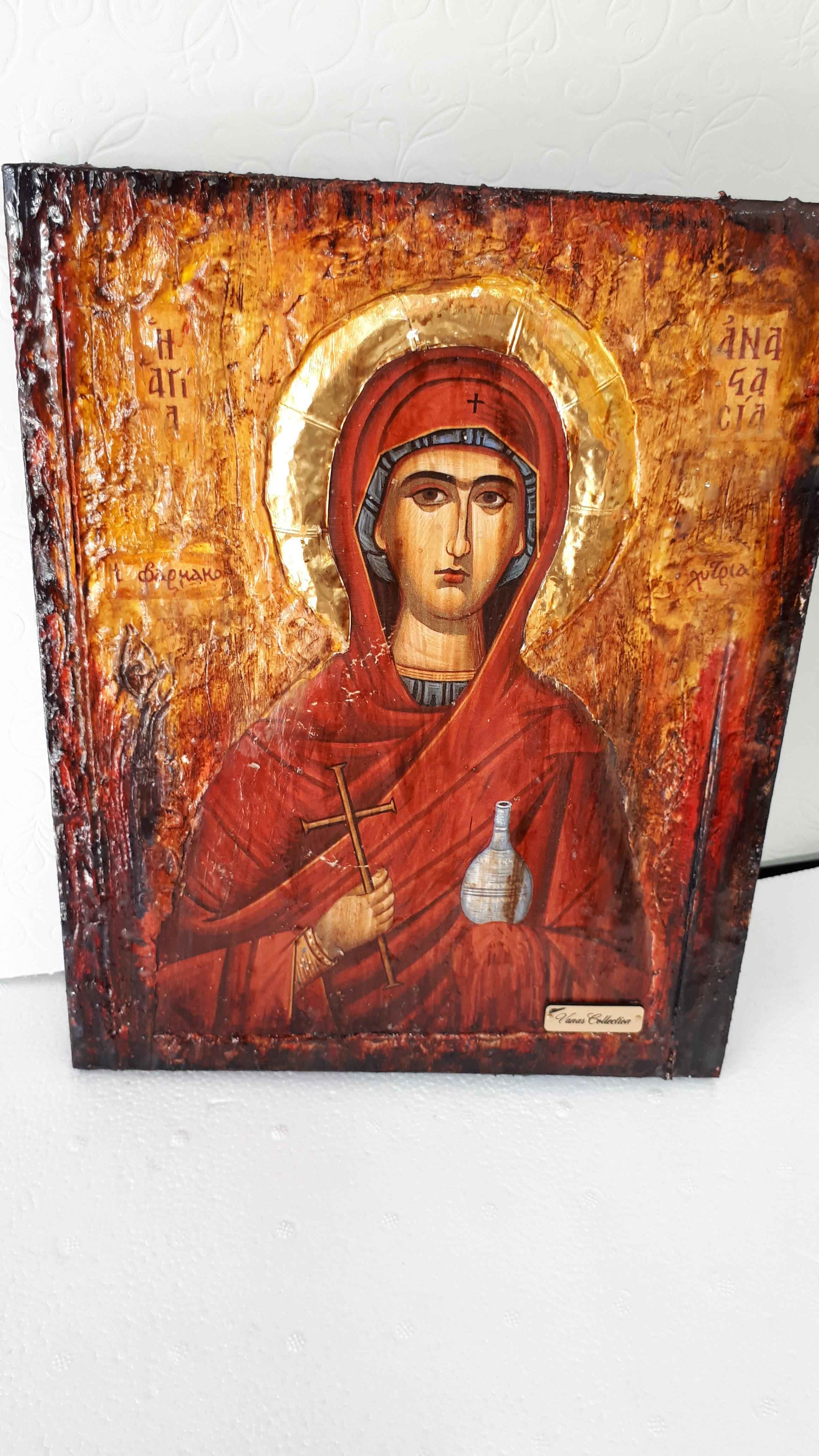 Saint Anastasia Farmakolytria Icon - Antique Style Greek Russian Orthodox Icon for Devotional Use - Vanas Collection