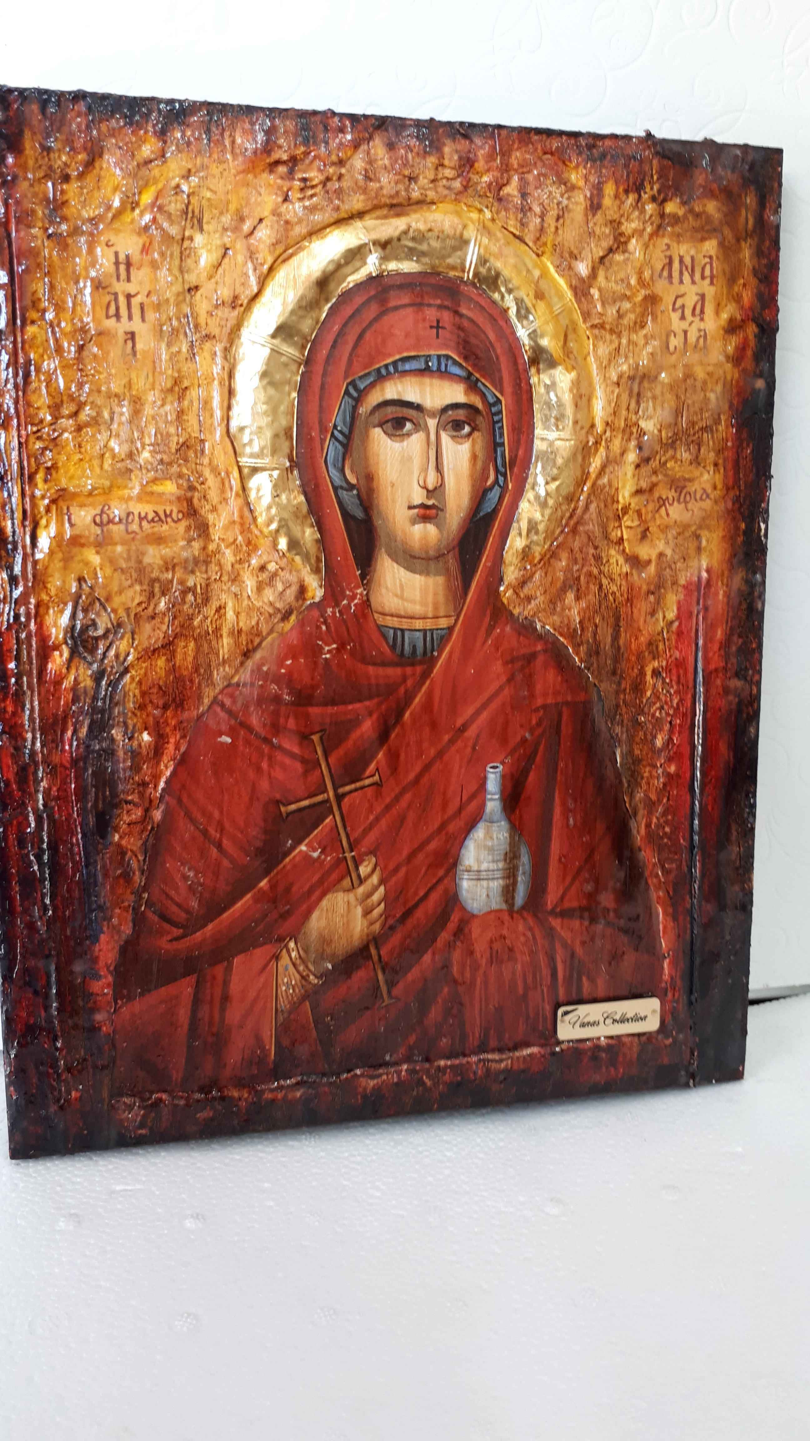 Saint Anastasia Farmakolytria Icon - Antique Style Greek Russian Orthodox Icon for Devotional Use - Vanas Collection