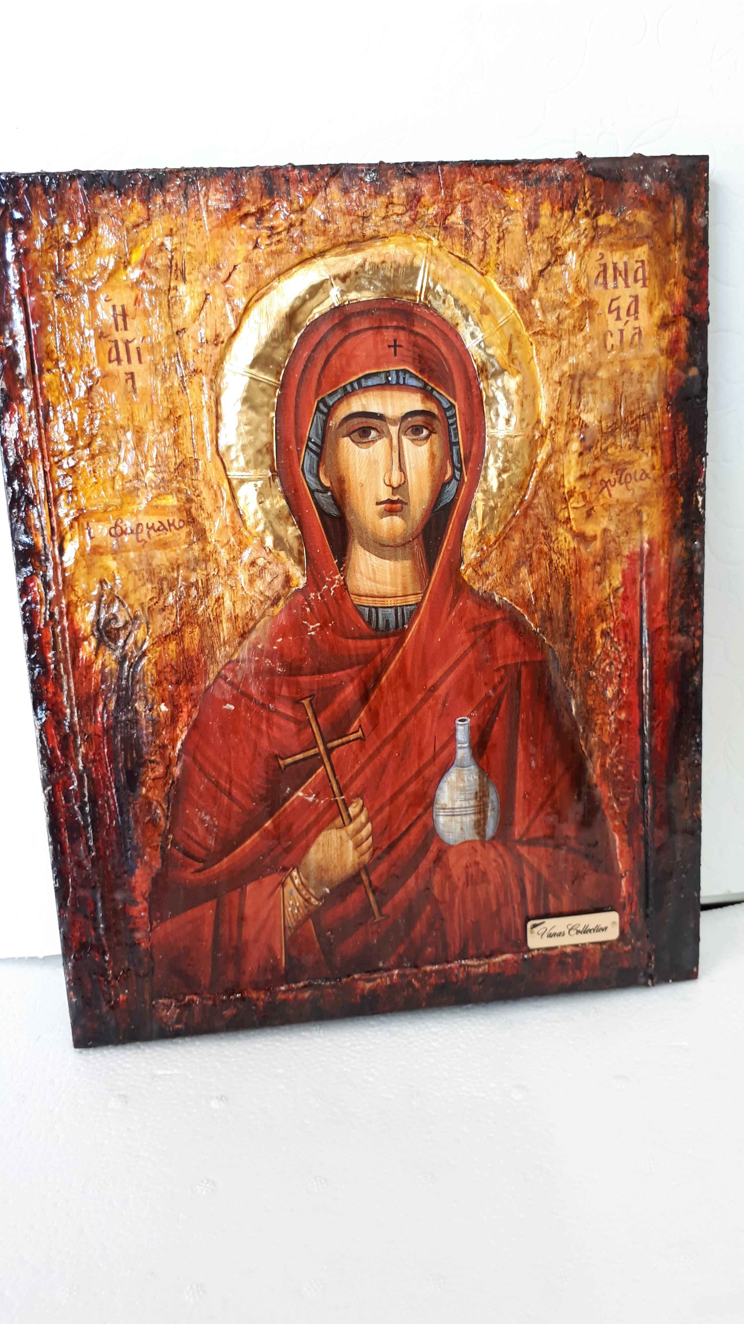 Saint Anastasia Farmakolytria Icon - Antique Style Greek Russian Orthodox Icon for Devotional Use - Vanas Collection