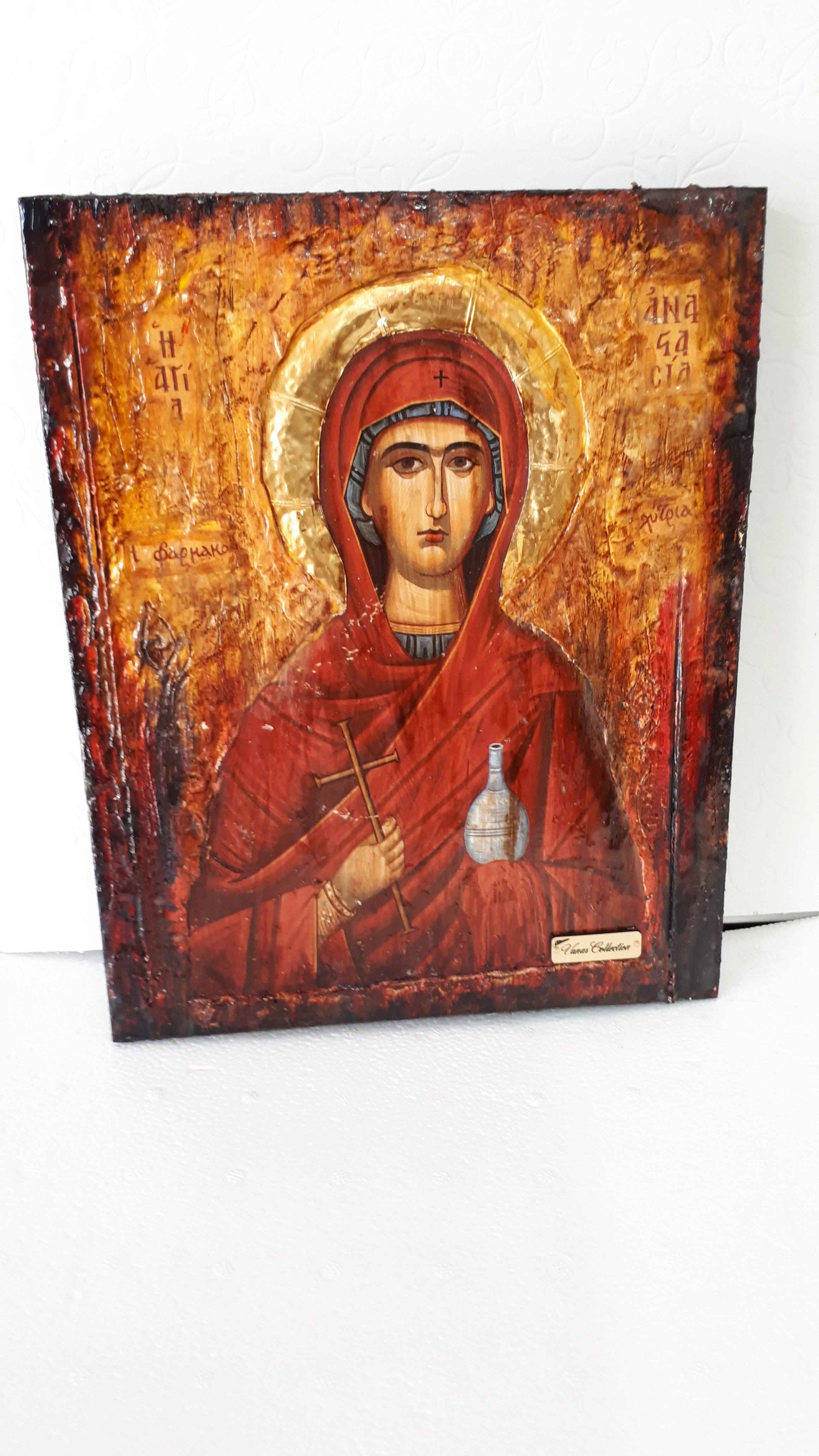 Saint Anastasia Farmakolytria Icon - Antique Style Greek Russian Orthodox Icon for Devotional Use - Vanas Collection
