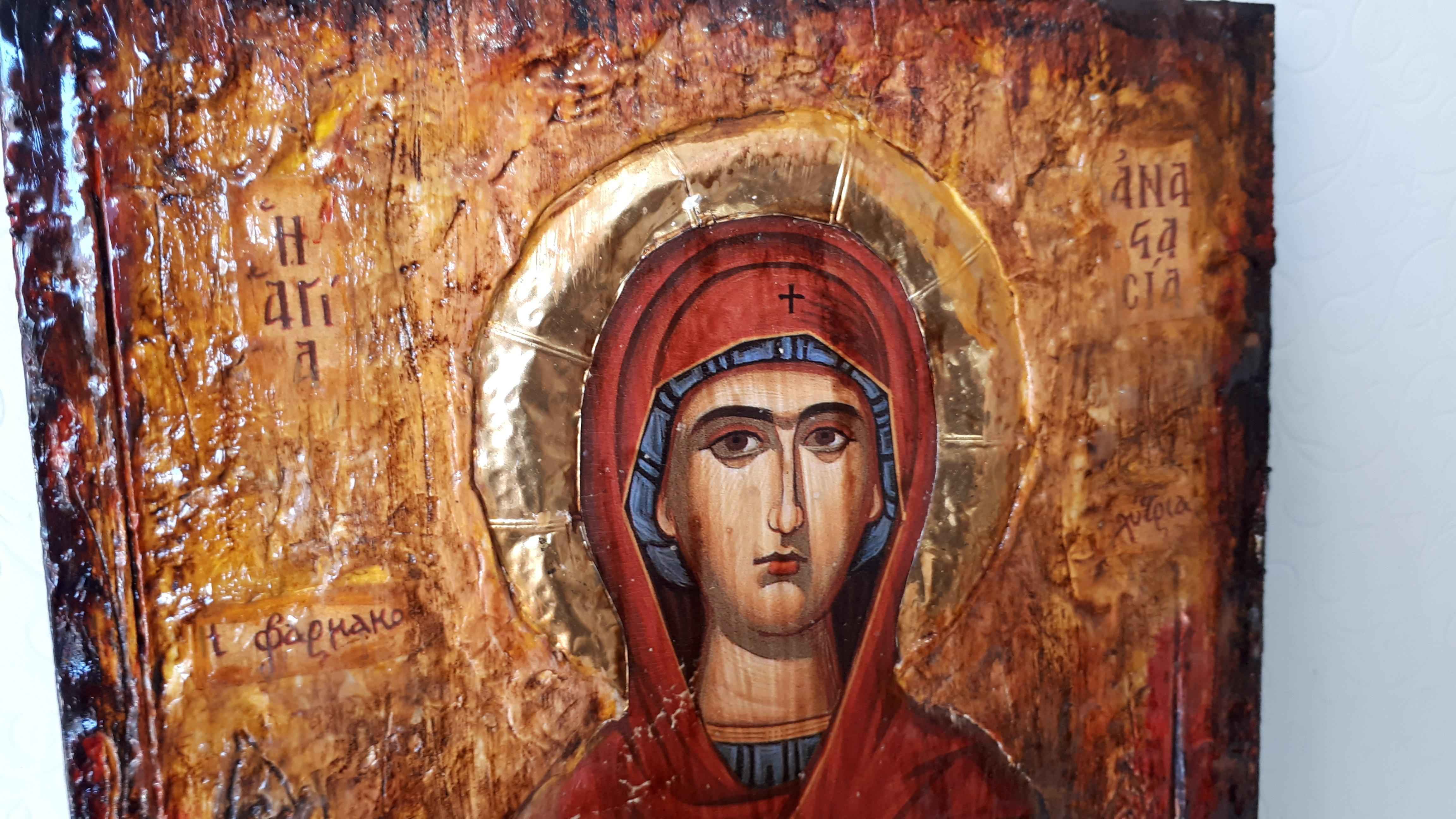 Saint Anastasia Farmakolytria Icon - Antique Style Greek Russian Orthodox Icon for Devotional Use - Vanas Collection