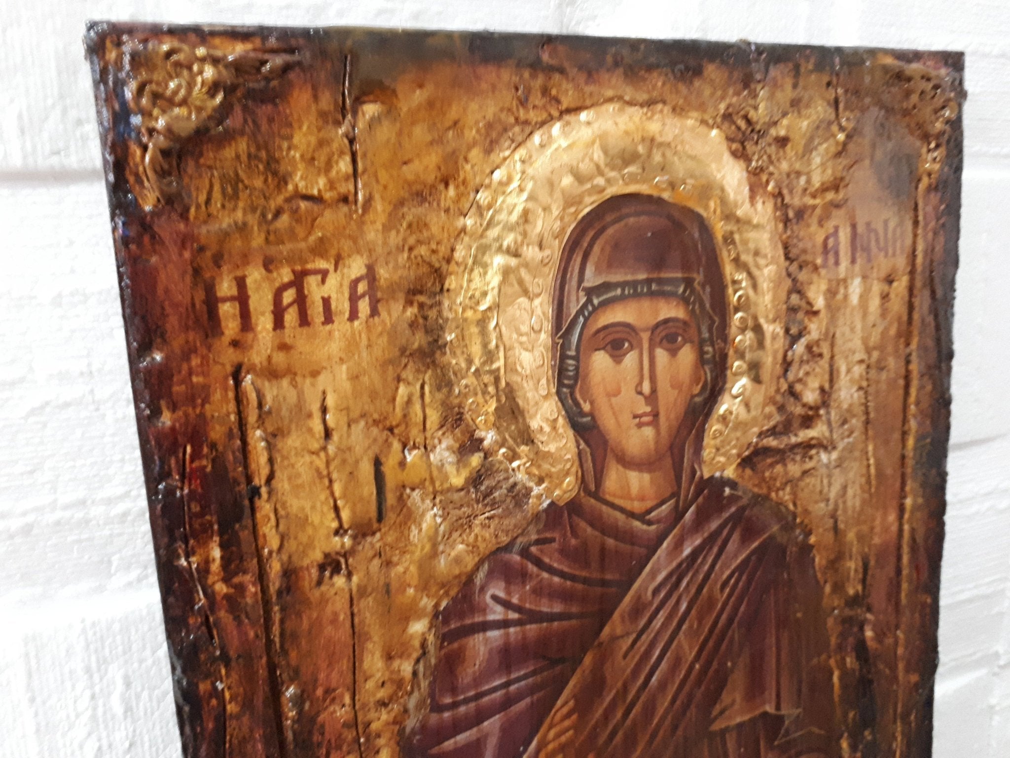 Saint St. Anne Anna Antique Style Icon on Wood-Greek Orthodox Byzantine Icons - Vanas Collection