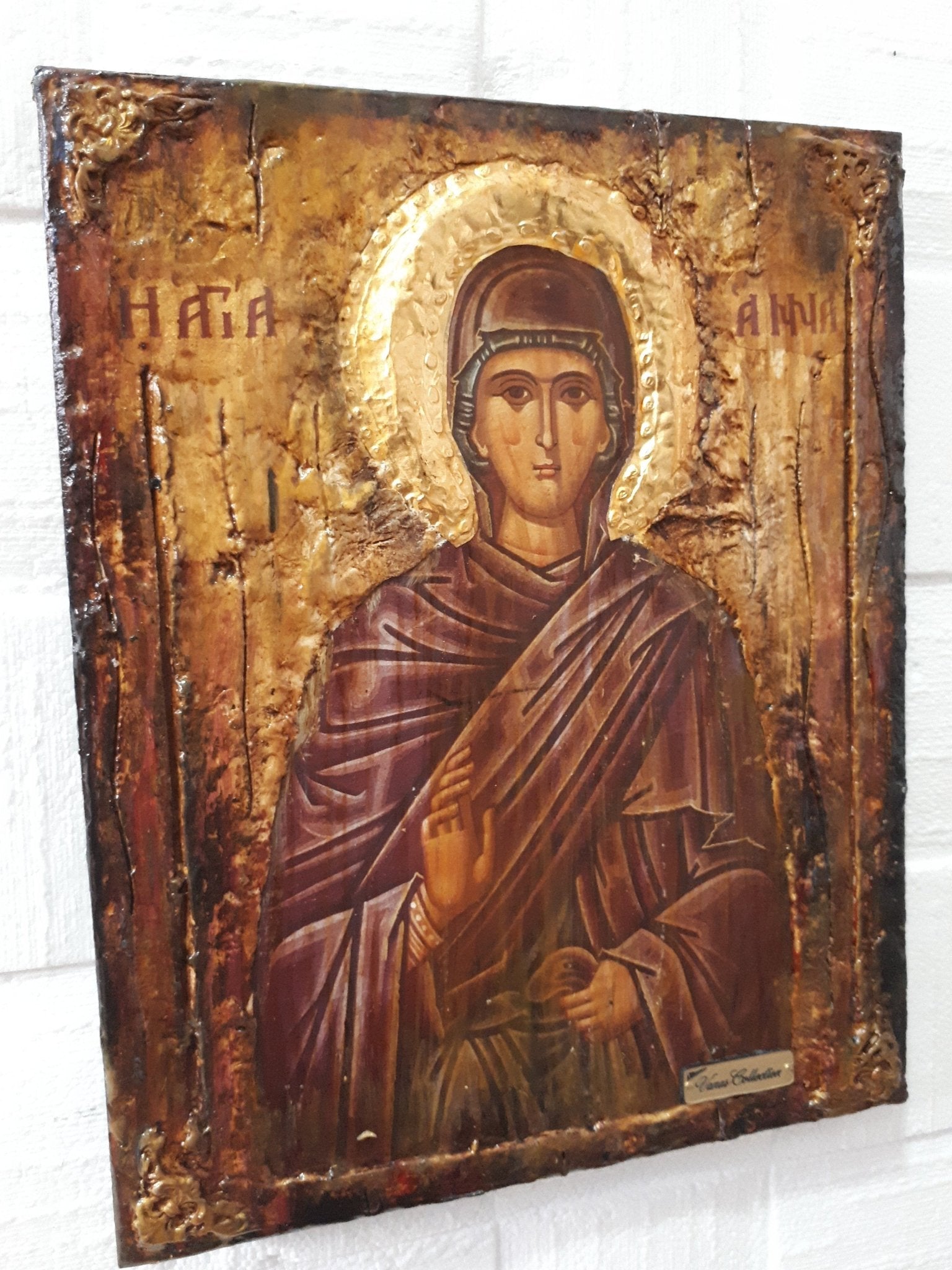 Saint St. Anne Anna Antique Style Icon on Wood-Greek Orthodox Byzantine Icons - Vanas Collection