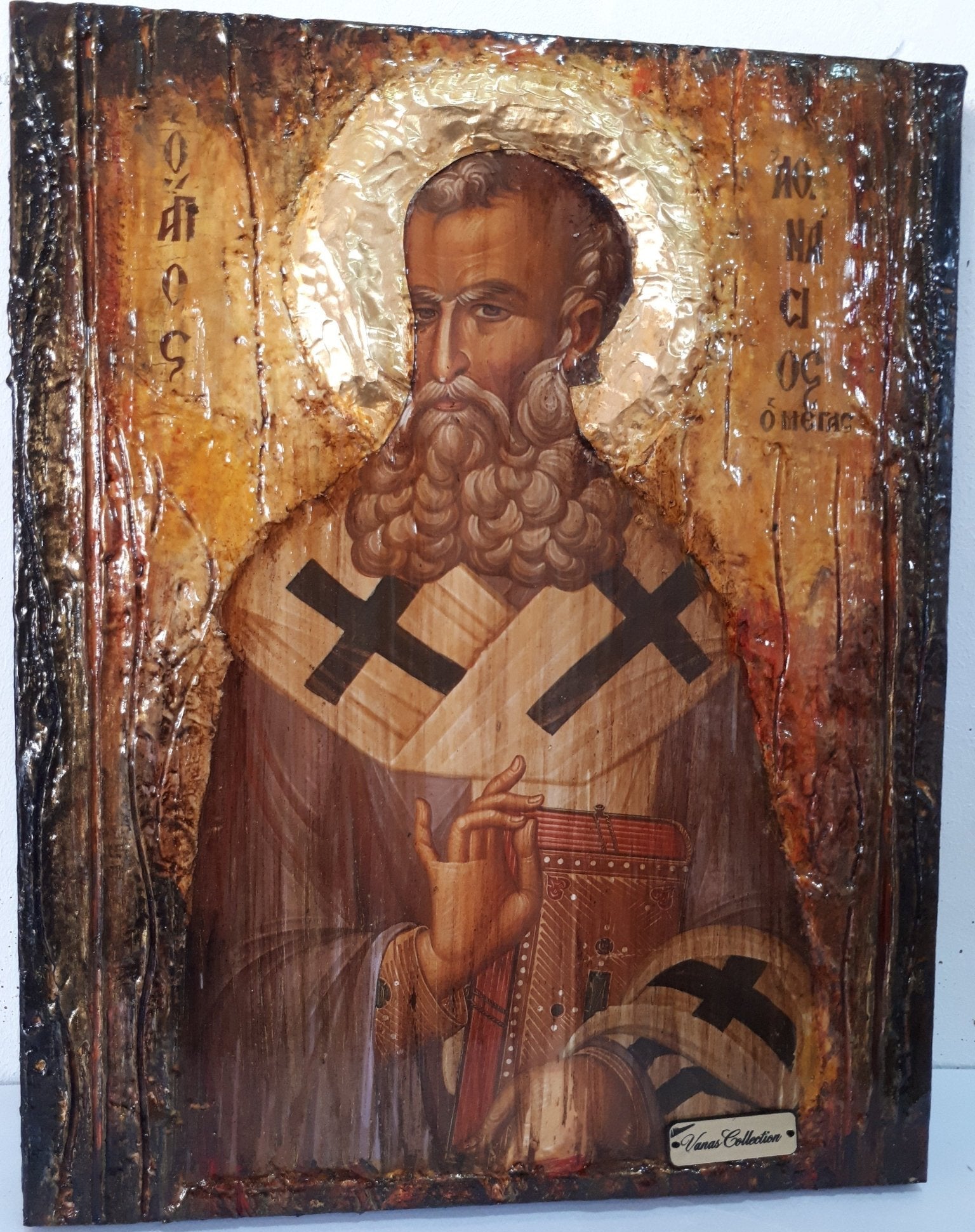 Saint St. Athanasious Athanasios Icon, Greek Byzantine Christian Icons on Wood - Vanas Collection