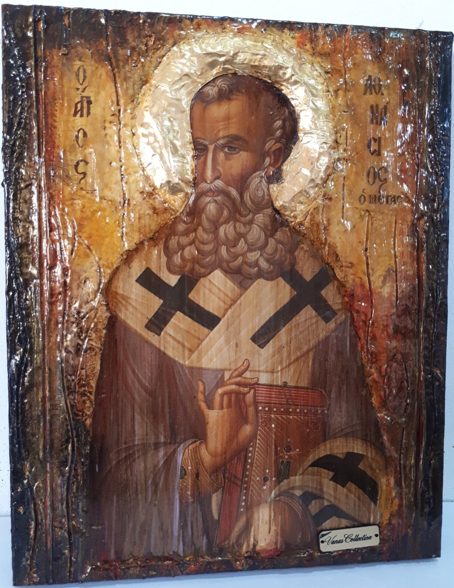 Saint St. Athanasious Athanasios Icon, Greek Byzantine Christian Icons on Wood - Vanas Collection