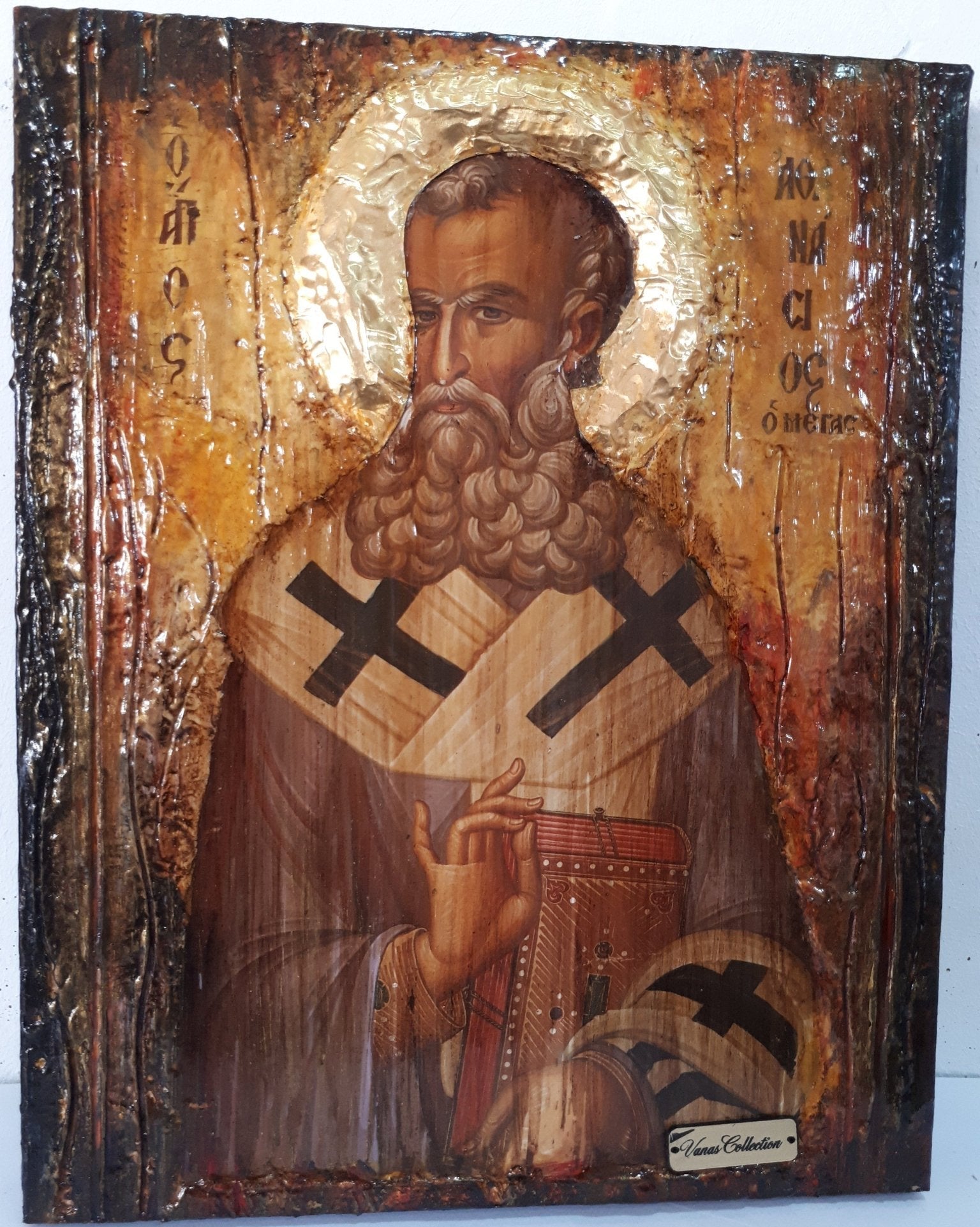Saint St. Athanasious Athanasios Icon, Greek Byzantine Christian Icons on Wood - Vanas Collection