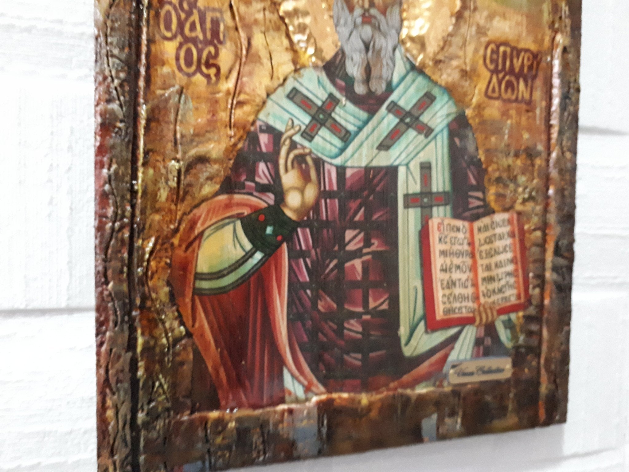 Saint St. Spyridon Spiridon Greek Orthodox Byzantine Icon-Antique Style Icons - Vanas Collection