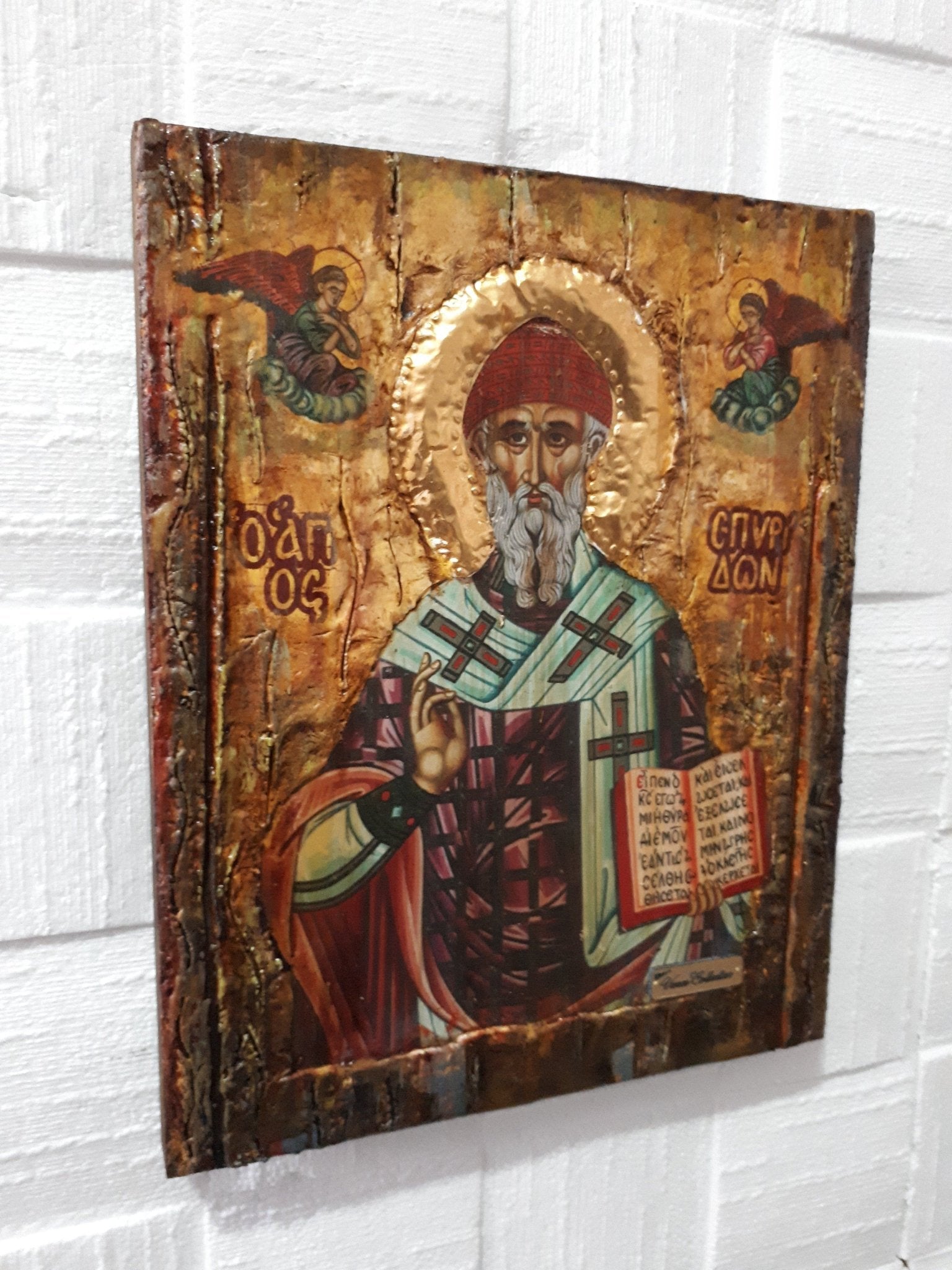 Saint St. Spyridon Spiridon Greek Orthodox Byzantine Icon-Antique Style Icons - Vanas Collection