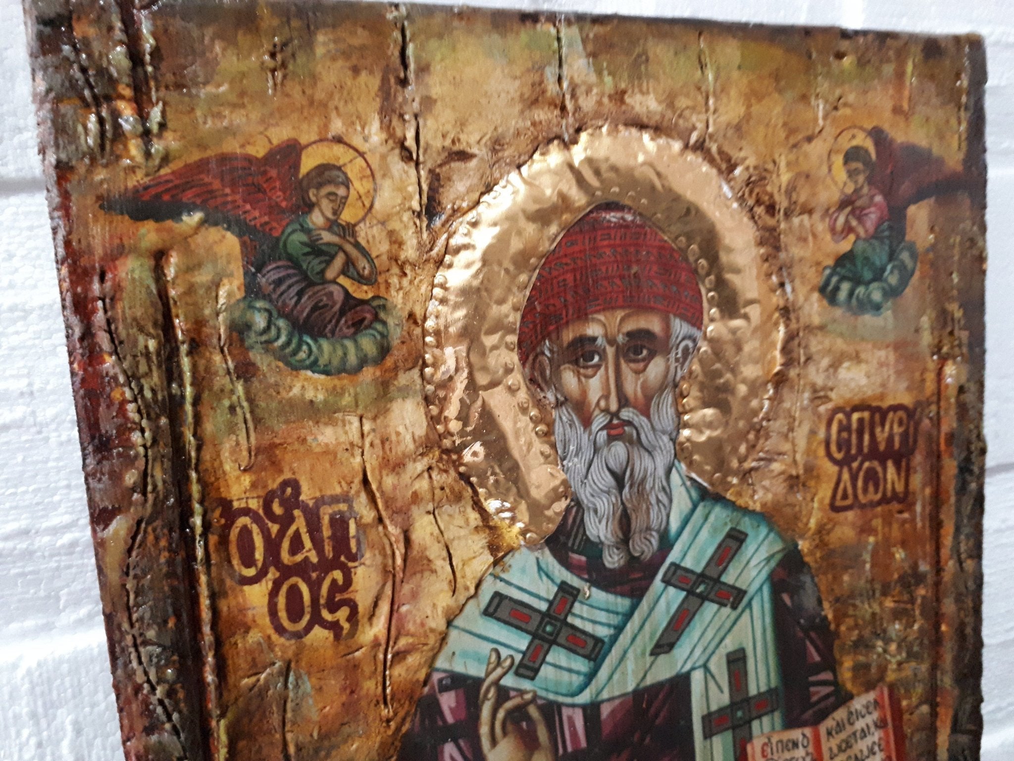 Saint St. Spyridon Spiridon Greek Orthodox Byzantine Icon-Antique Style Icons - Vanas Collection