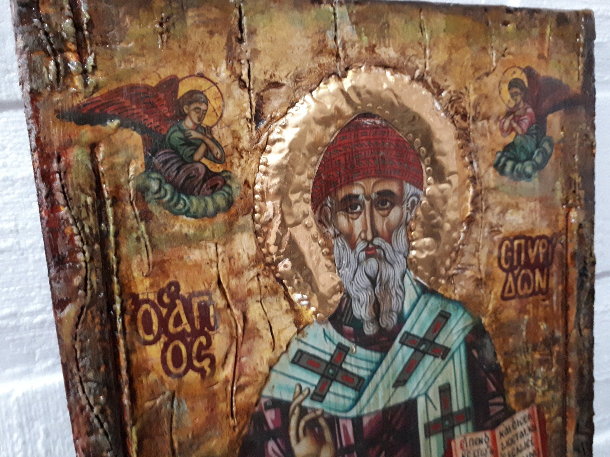 Saint St. Spyridon Spiridon Greek Orthodox Byzantine Icon-Antique Style Icons - Vanas Collection