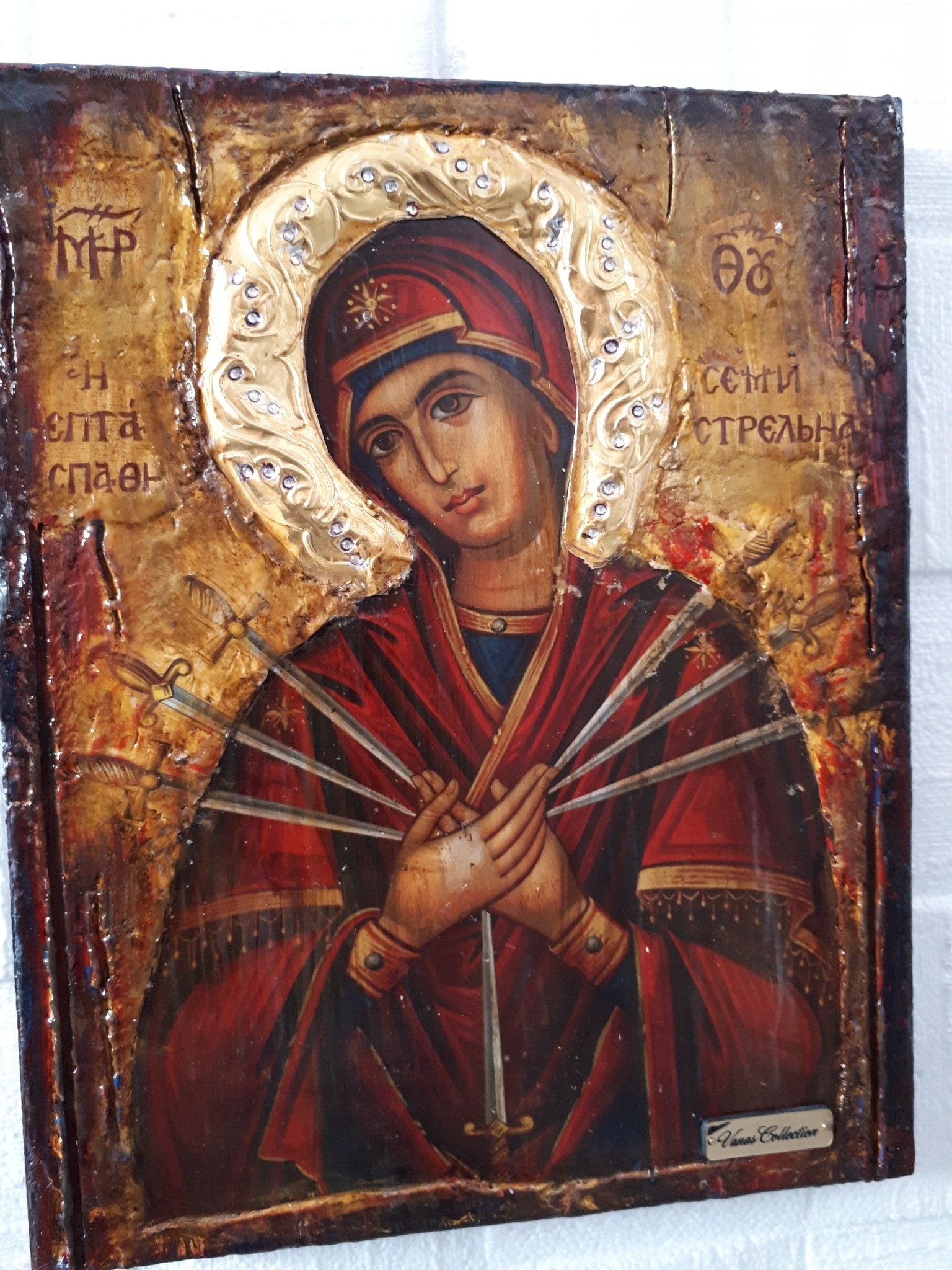 Virgin Mary Theotokos of the 7 Swords icon - Orthodox Greek Byzantine Handmade - Vanas Collection