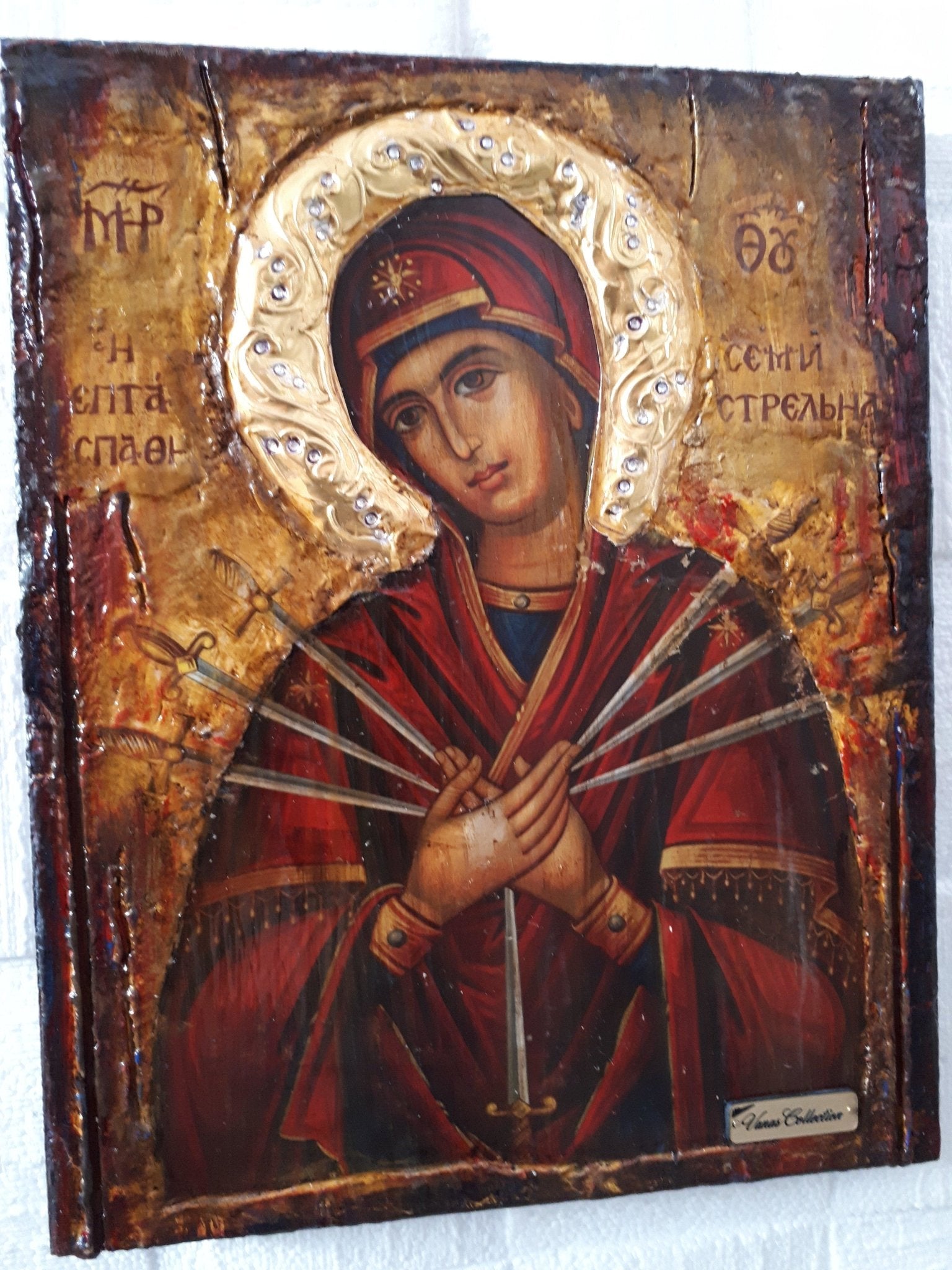 Virgin Mary Theotokos of the 7 Swords icon - Orthodox Greek Byzantine Handmade - Vanas Collection