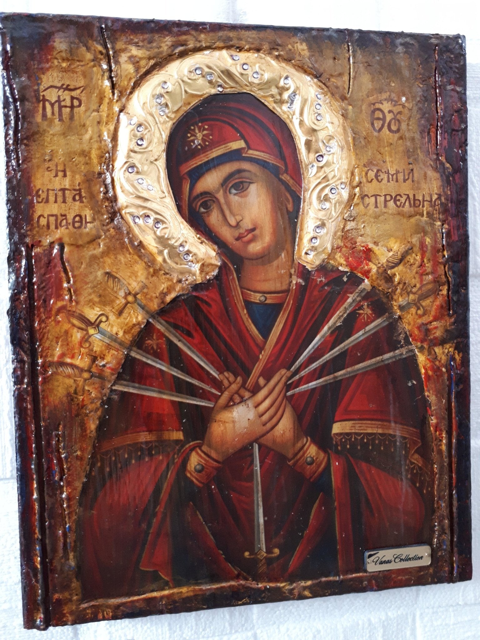 Virgin Mary Theotokos of the 7 Swords icon - Orthodox Greek Byzantine Handmade - Vanas Collection
