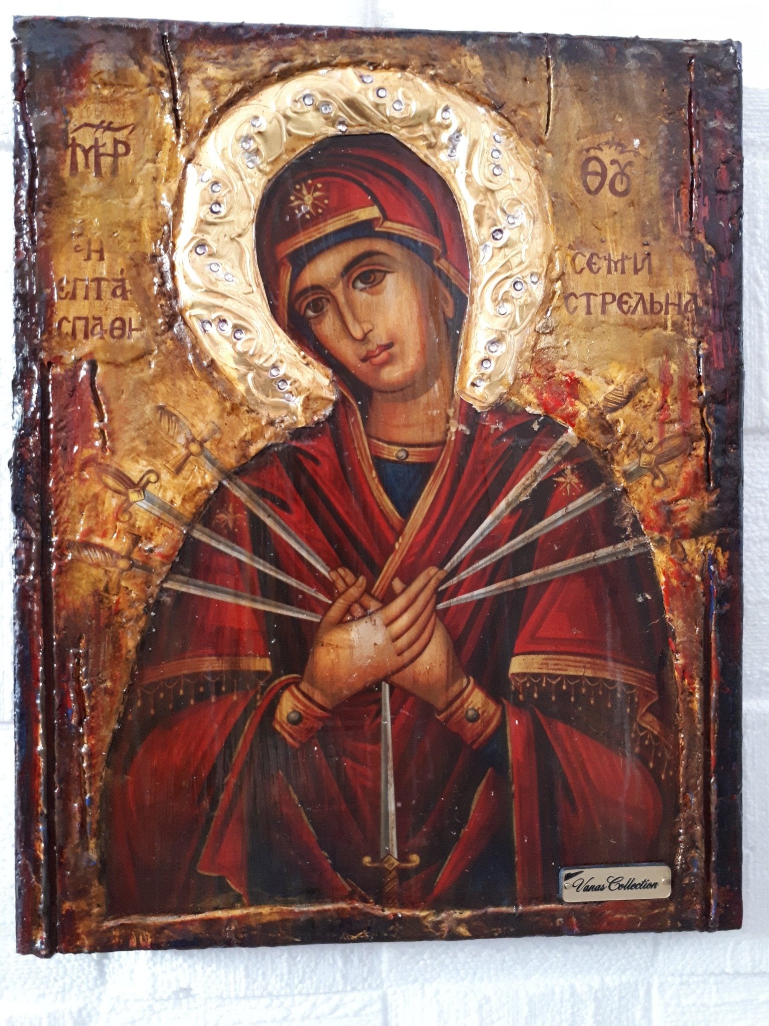 Virgin Mary Theotokos of the 7 Swords icon - Orthodox Greek Byzantine Handmade - Vanas Collection