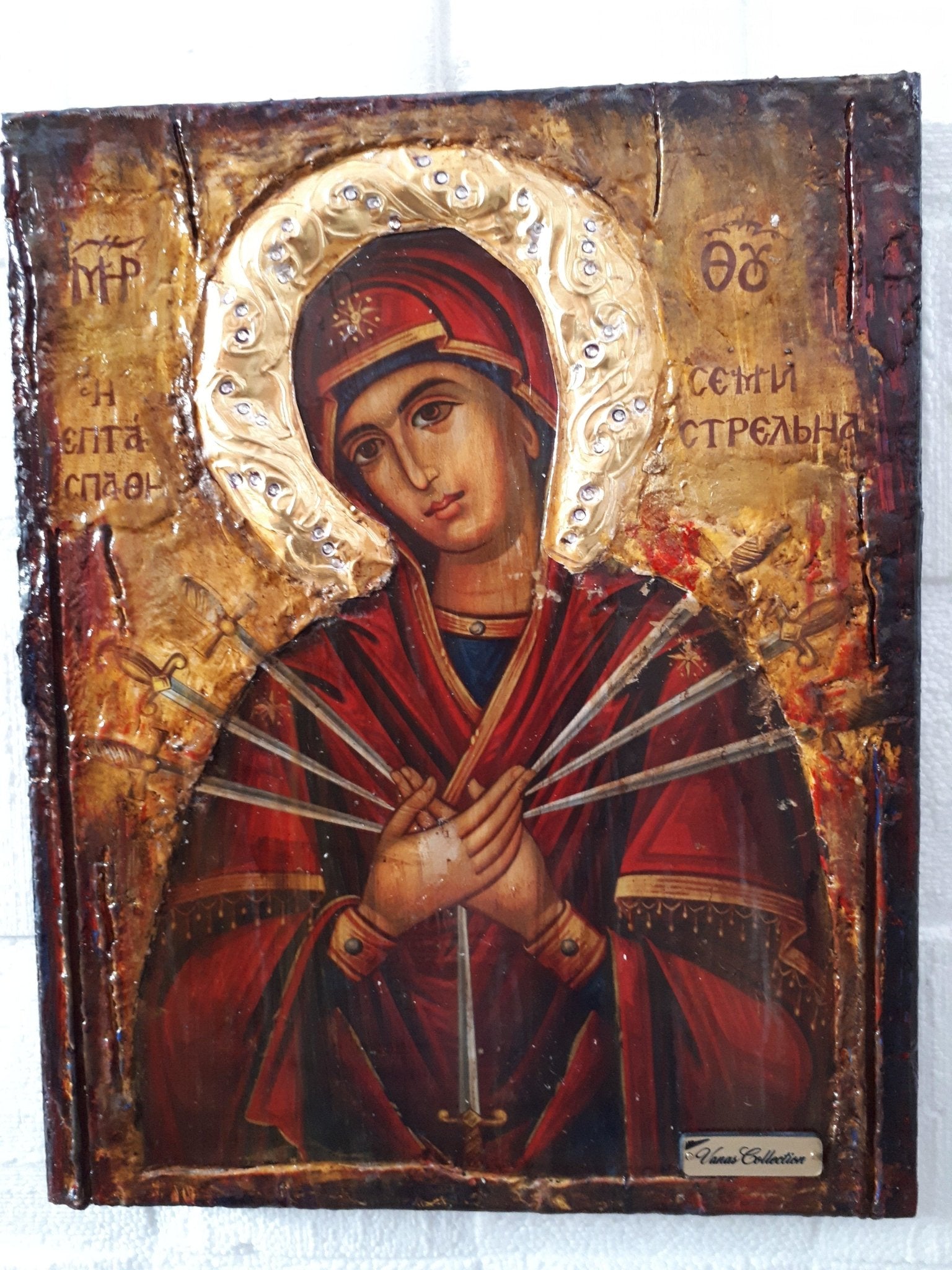 Virgin Mary Theotokos of the 7 Swords icon - Orthodox Greek Byzantine Handmade - Vanas Collection