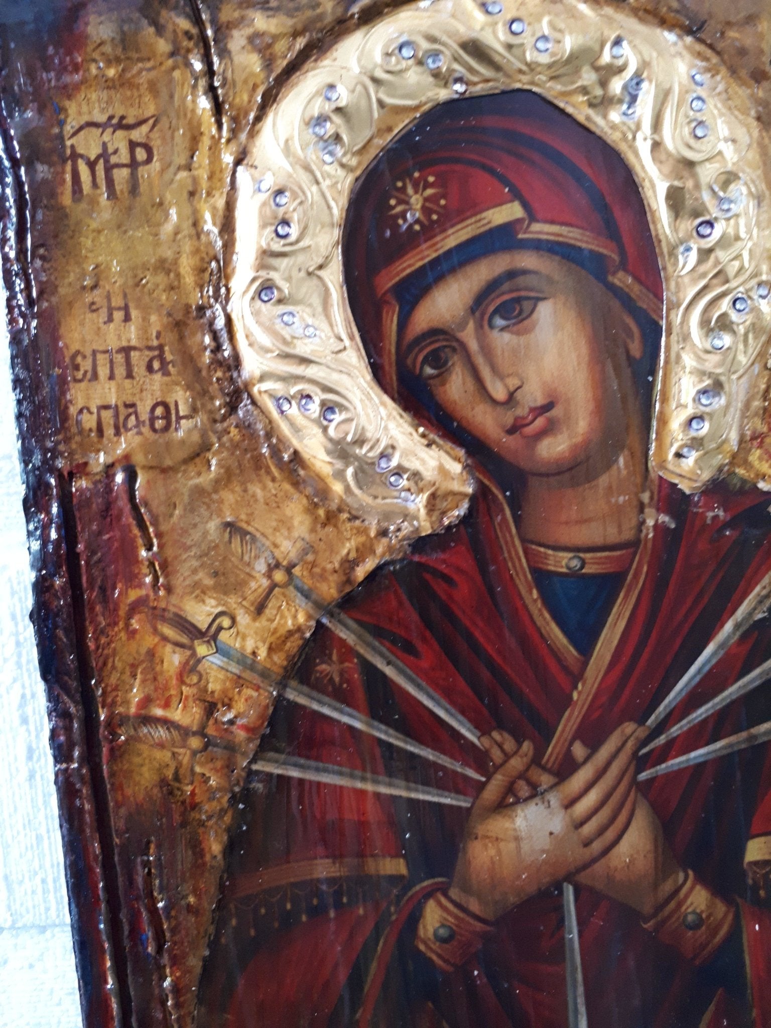 Virgin Mary Theotokos of the 7 Swords icon - Orthodox Greek Byzantine Handmade - Vanas Collection